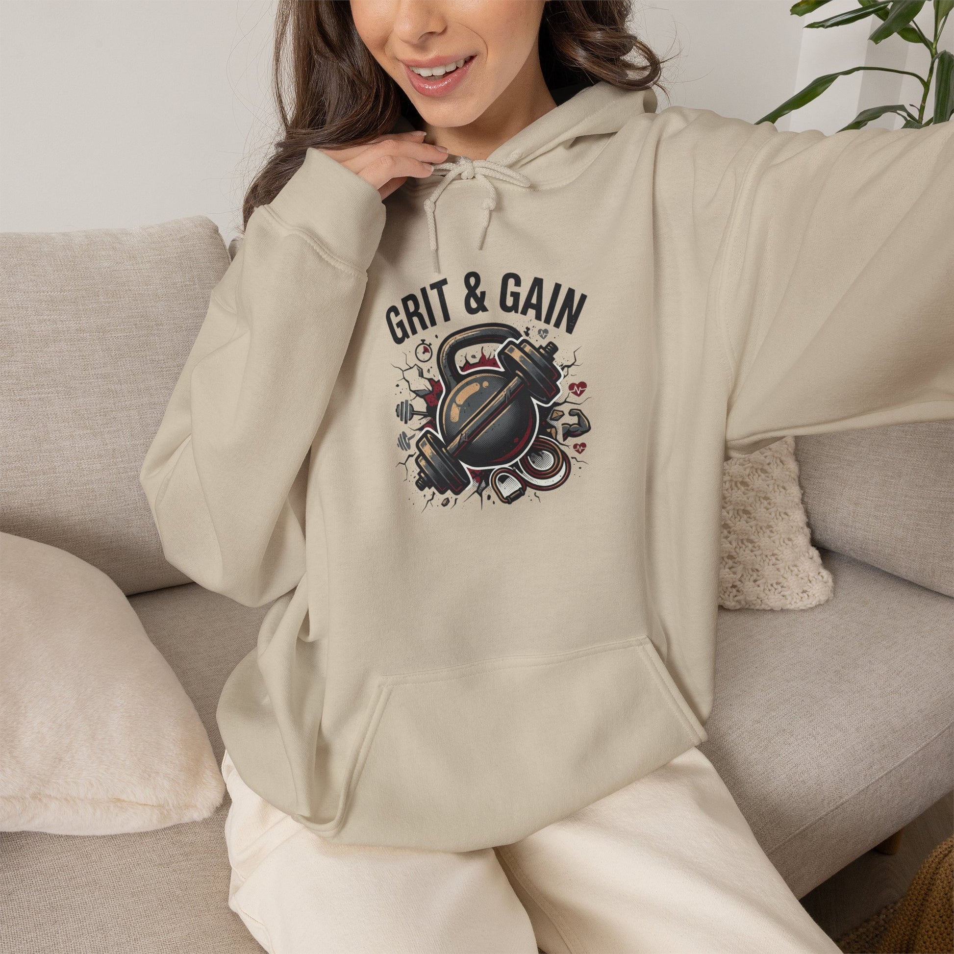Grit & Gain Weightlifting Hoodie — Motivational Gym Pullover for Lifters