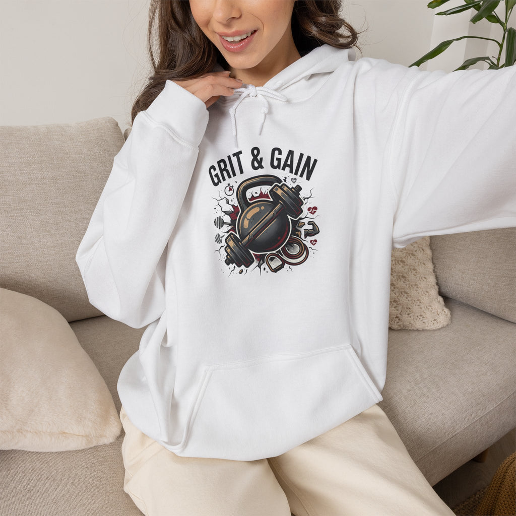 Grit & Gain Weightlifting Hoodie — Motivational Gym Pullover for Lifters
