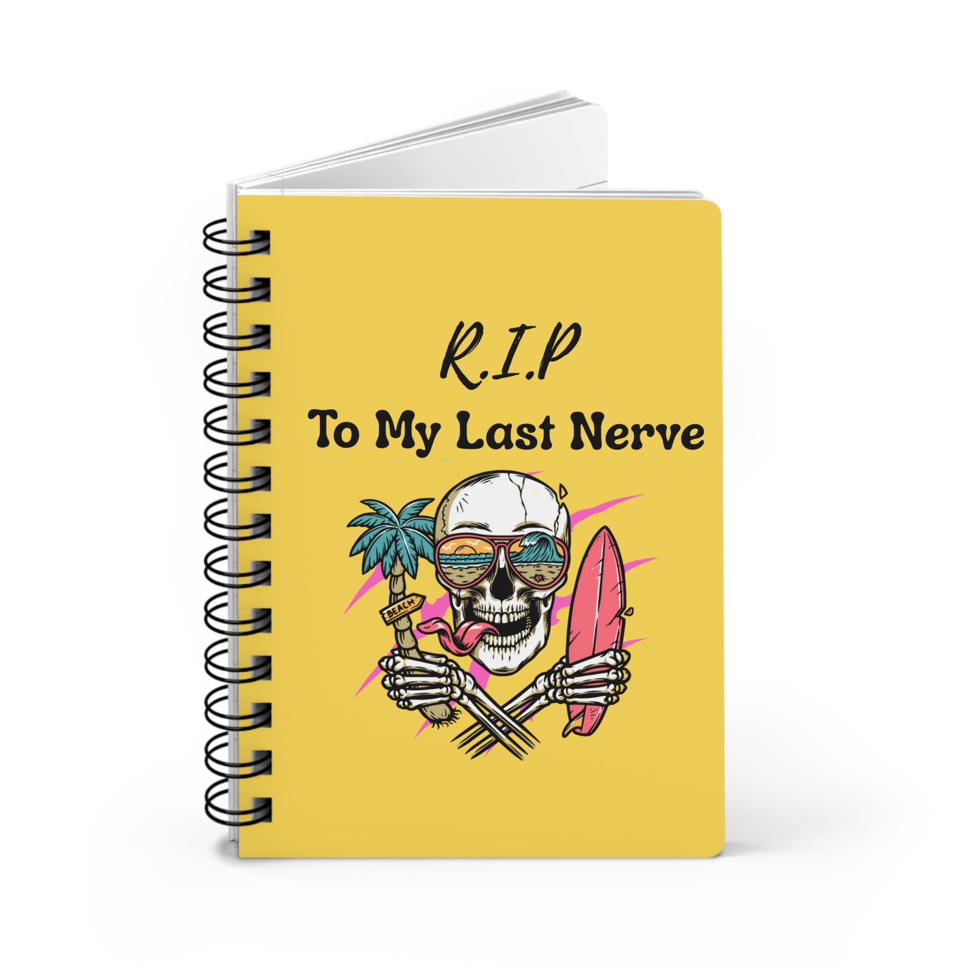 Spiral Journal — "R.I.P. To My Last Nerve" Skull Surf Notebook