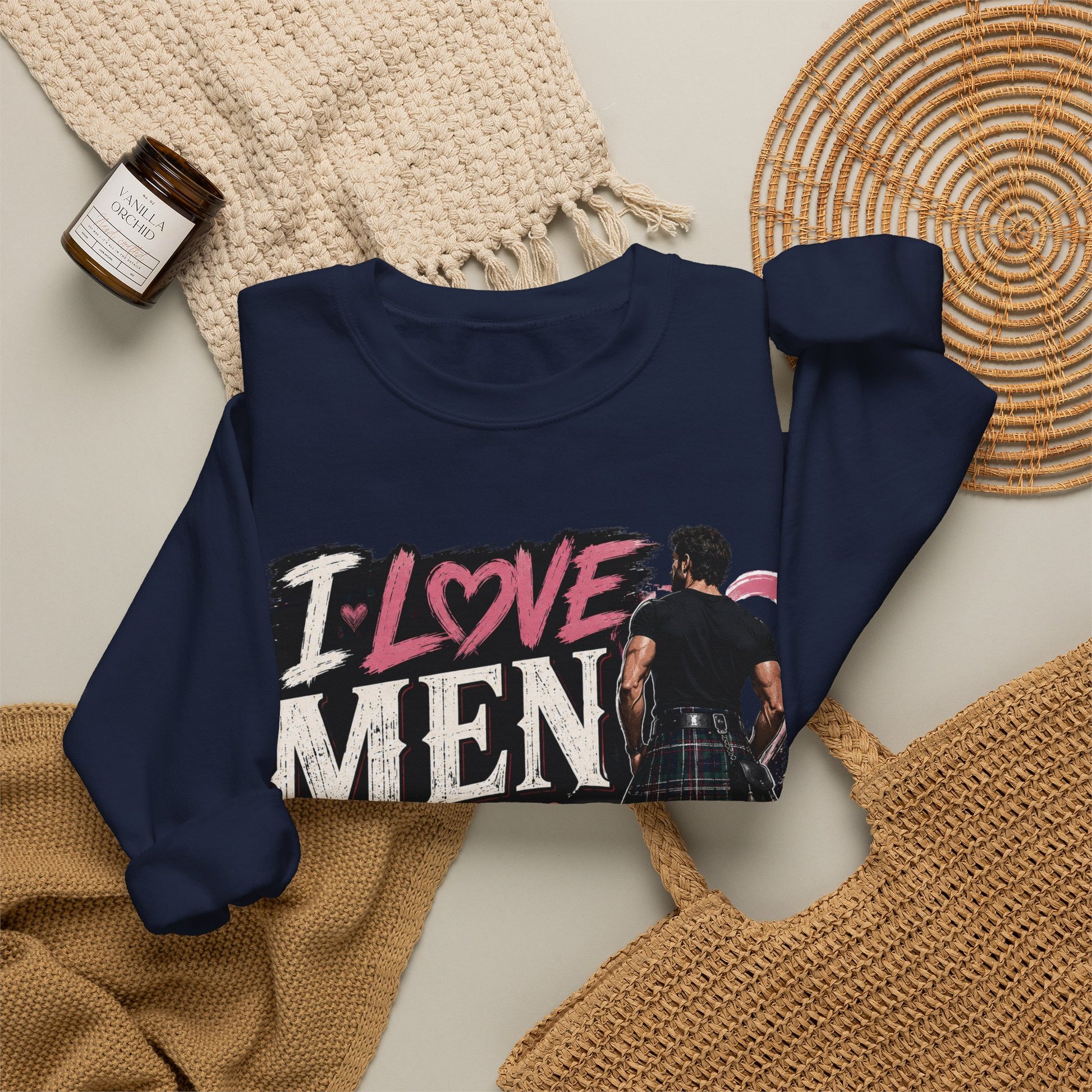 Crewneck Sweatshirt - "I Love Men in Kilts" Scottish Highland Kilt Lover Sweater