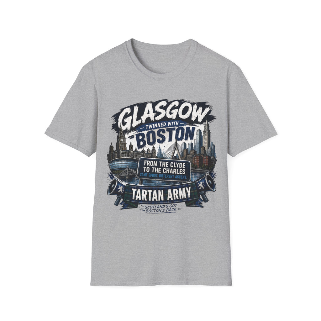 Glasgow Twinned With Boston T-Shirt — 'Tartan Army' City Skyline Tee