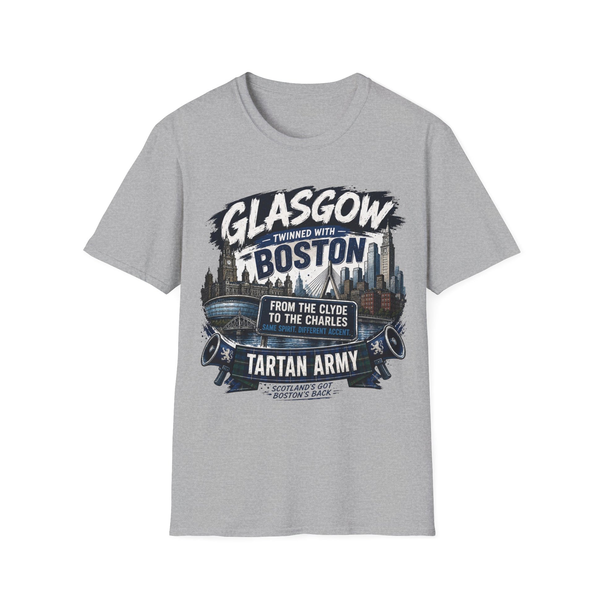 Glasgow Twinned With Boston T-Shirt — 'Tartan Army' City Skyline Tee