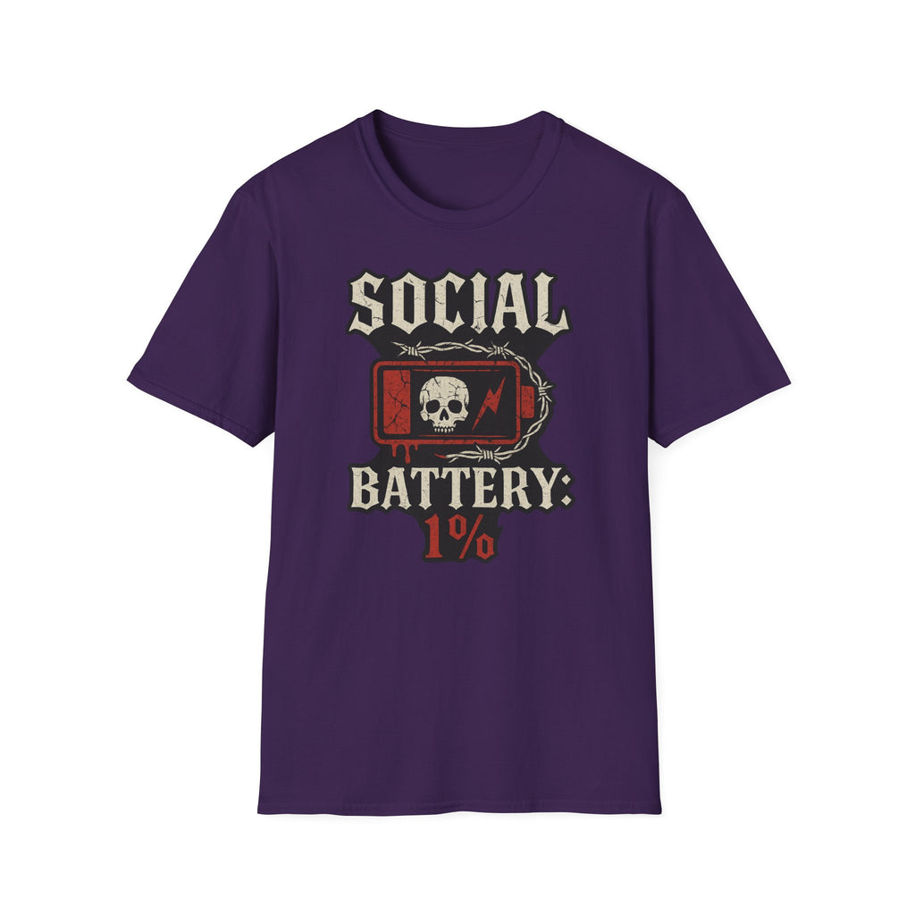 Social Battery Unisex T‑Shirt — Skull Low Battery Graphic Tee