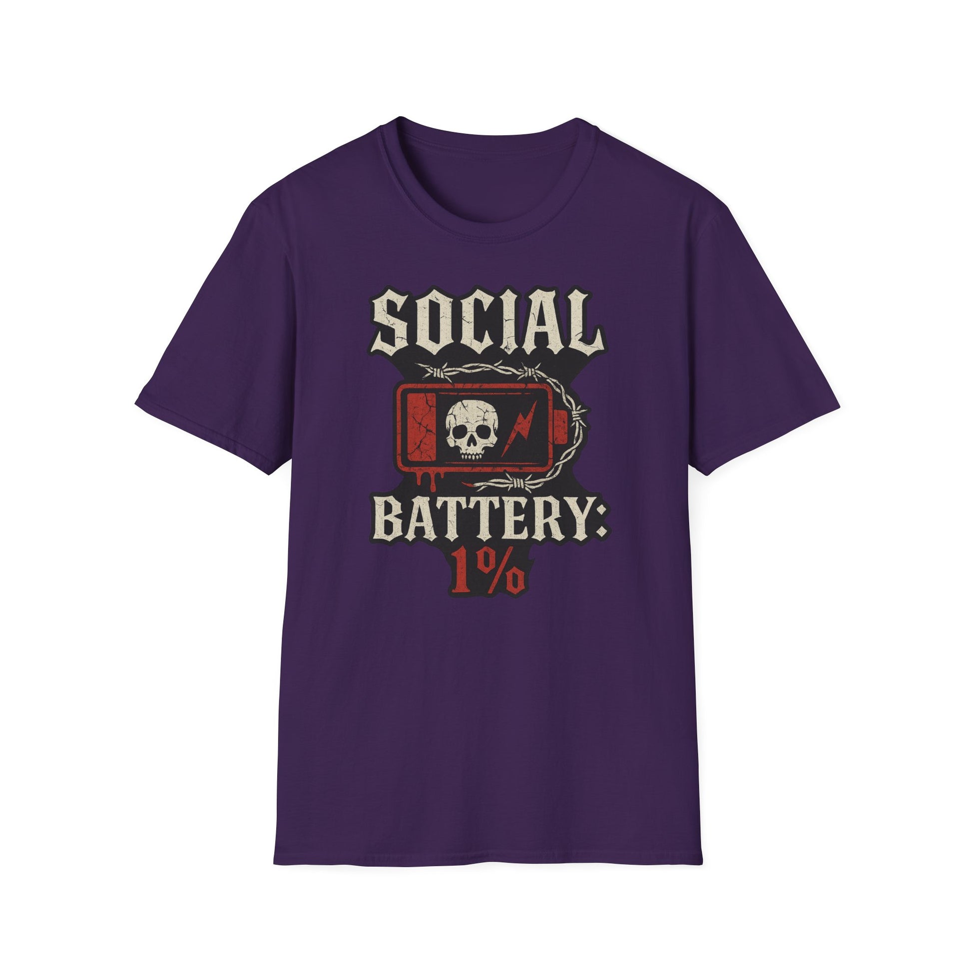Social Battery Unisex T‑Shirt — Skull Low Battery Graphic Tee