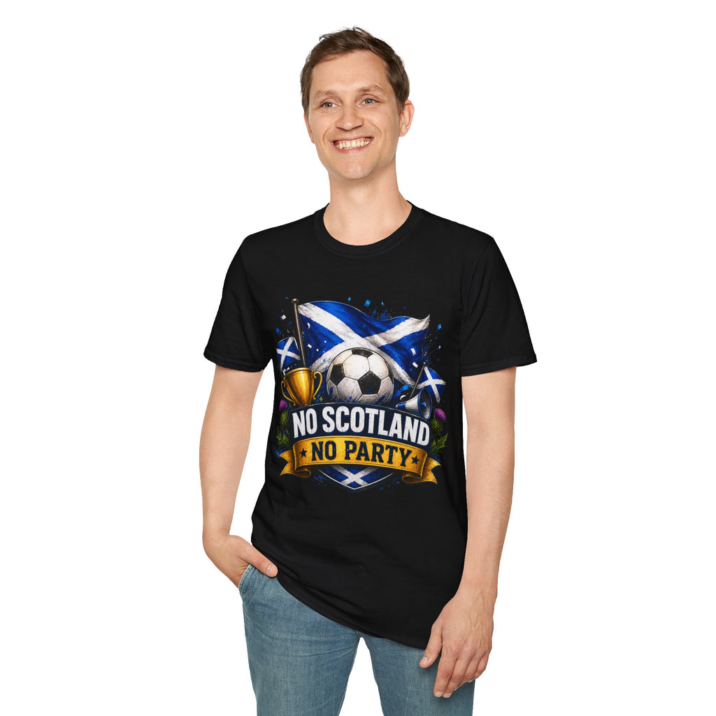 Football World Cup T‑Shirt — 'No Scotland No Party' Soccer Scotland Flag Tee