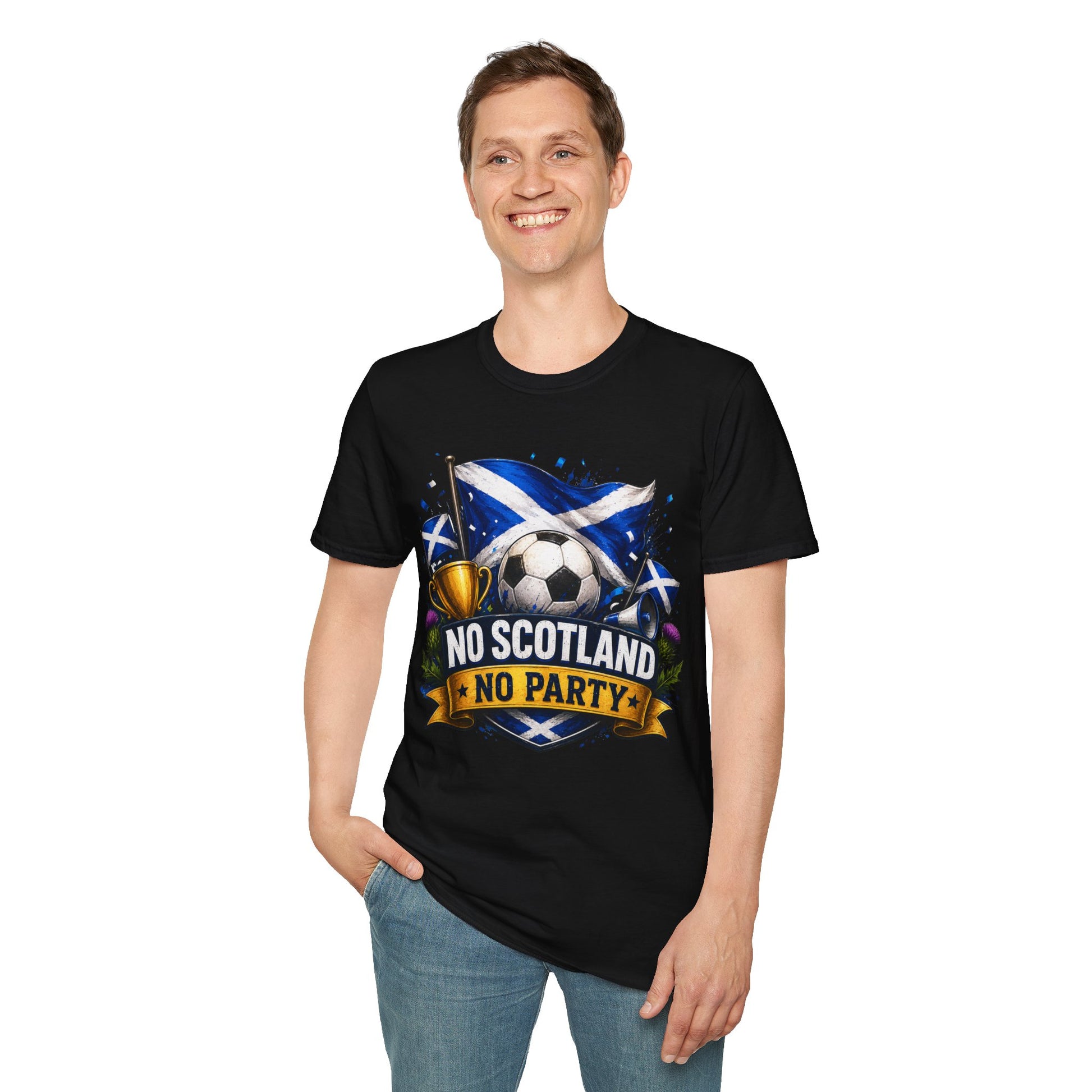 Football World Cup T‑Shirt — 'No Scotland No Party' Soccer Scotland Flag Tee