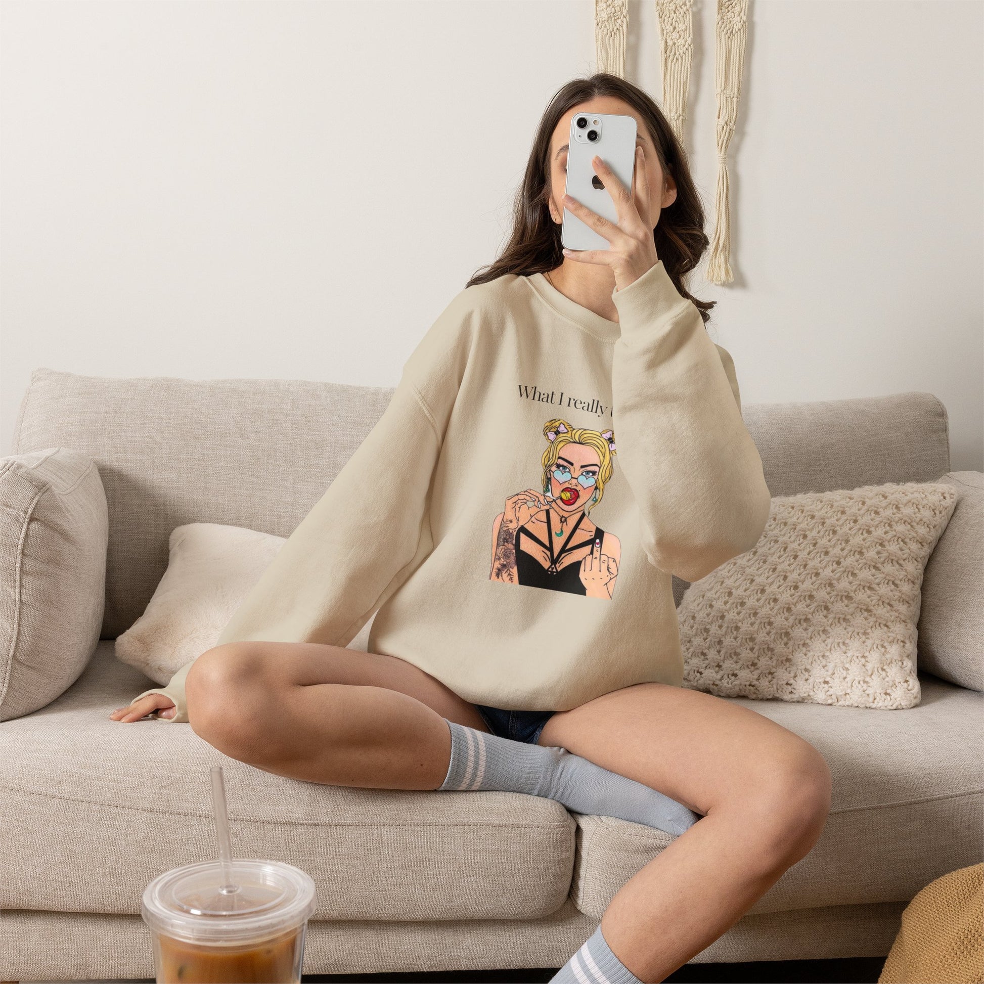 Sweatshirt — "What I Really Think" Edgy Tattooed Pop Art Crewneck