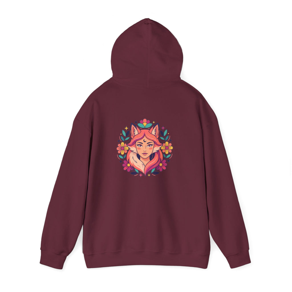 Wild Heart Free Spirit Floral Goddess Fox Hoodie - Front and Back Design