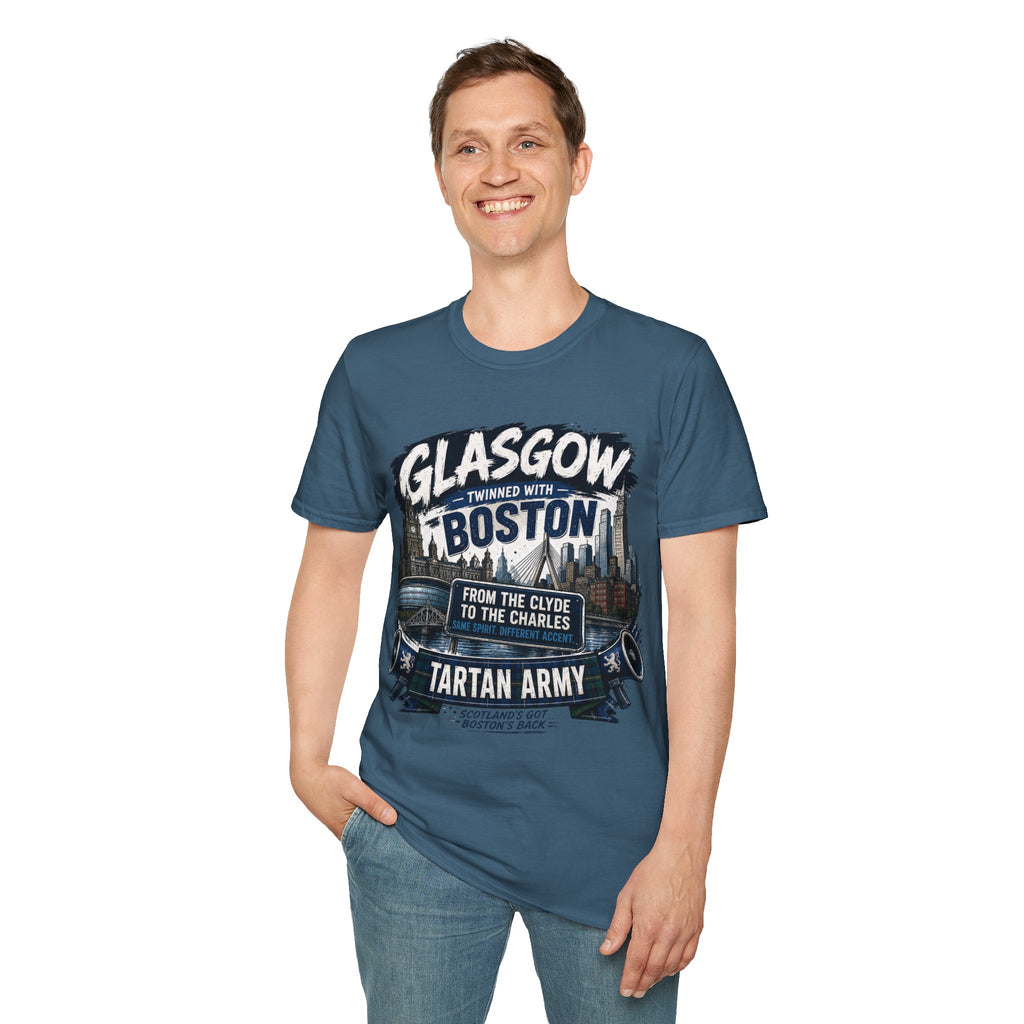 Glasgow Twinned With Boston T-Shirt — 'Tartan Army' City Skyline Tee