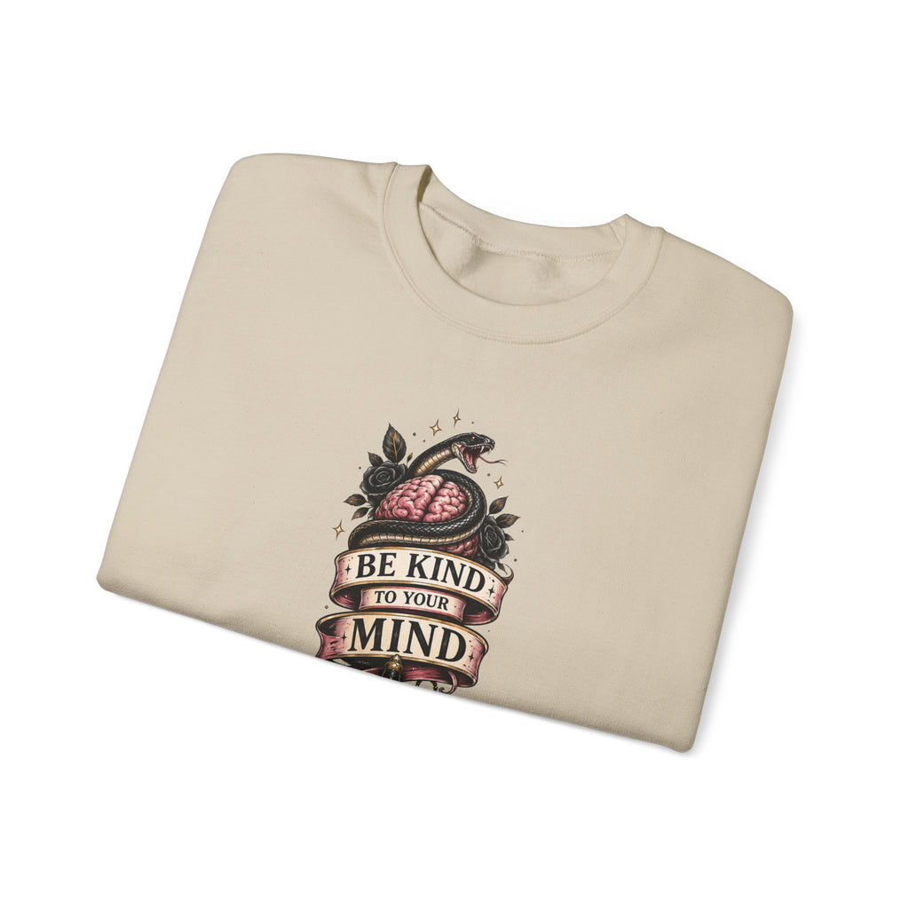 "Be Kind to Your Mind" Floral Tattoo Mental Health Design Crewneck Sweatshirt