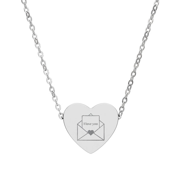 Engraved Heart Necklace with Envelope Design — I Love You — Love Pendant Gift