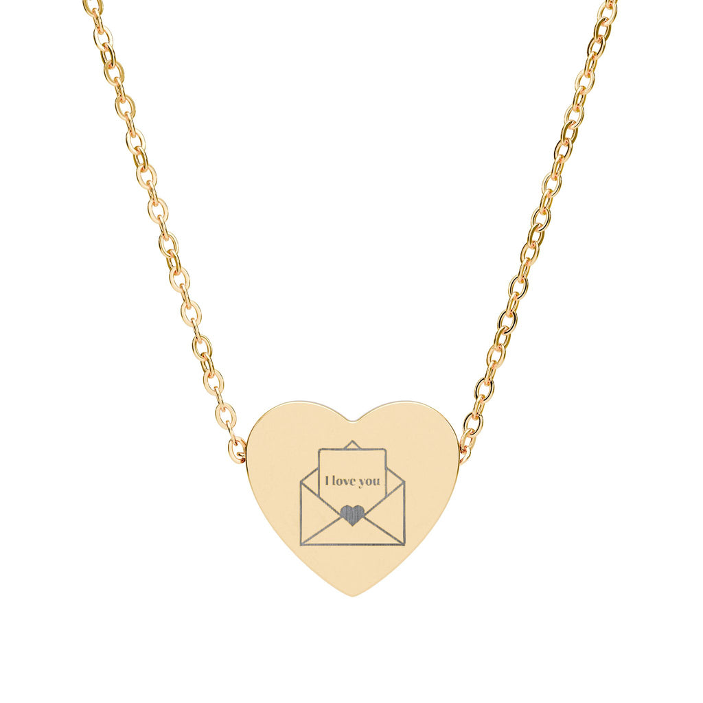 Engraved Heart Necklace Envelope Necklace — Love Letter Pendant - Meaningful Gift For Her