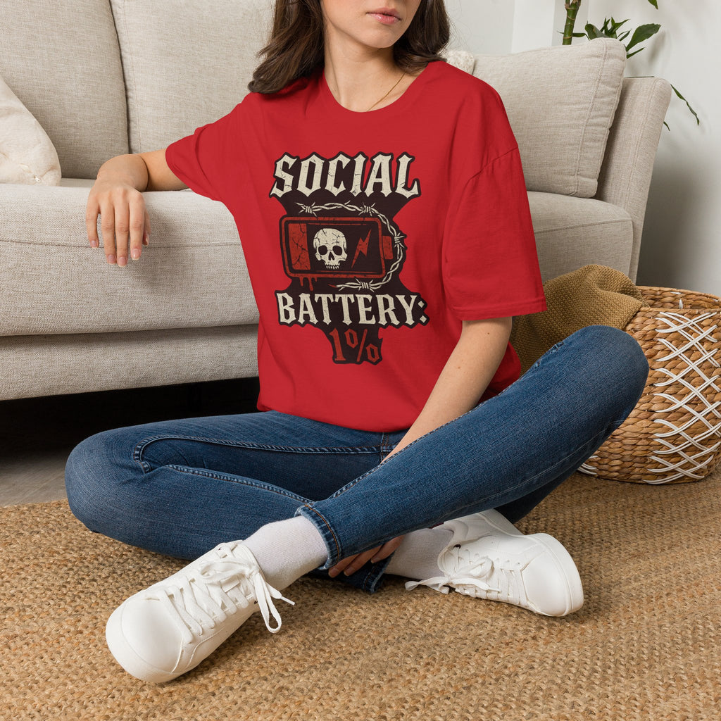 Social Battery Unisex T‑Shirt — Skull Low Battery Graphic Tee