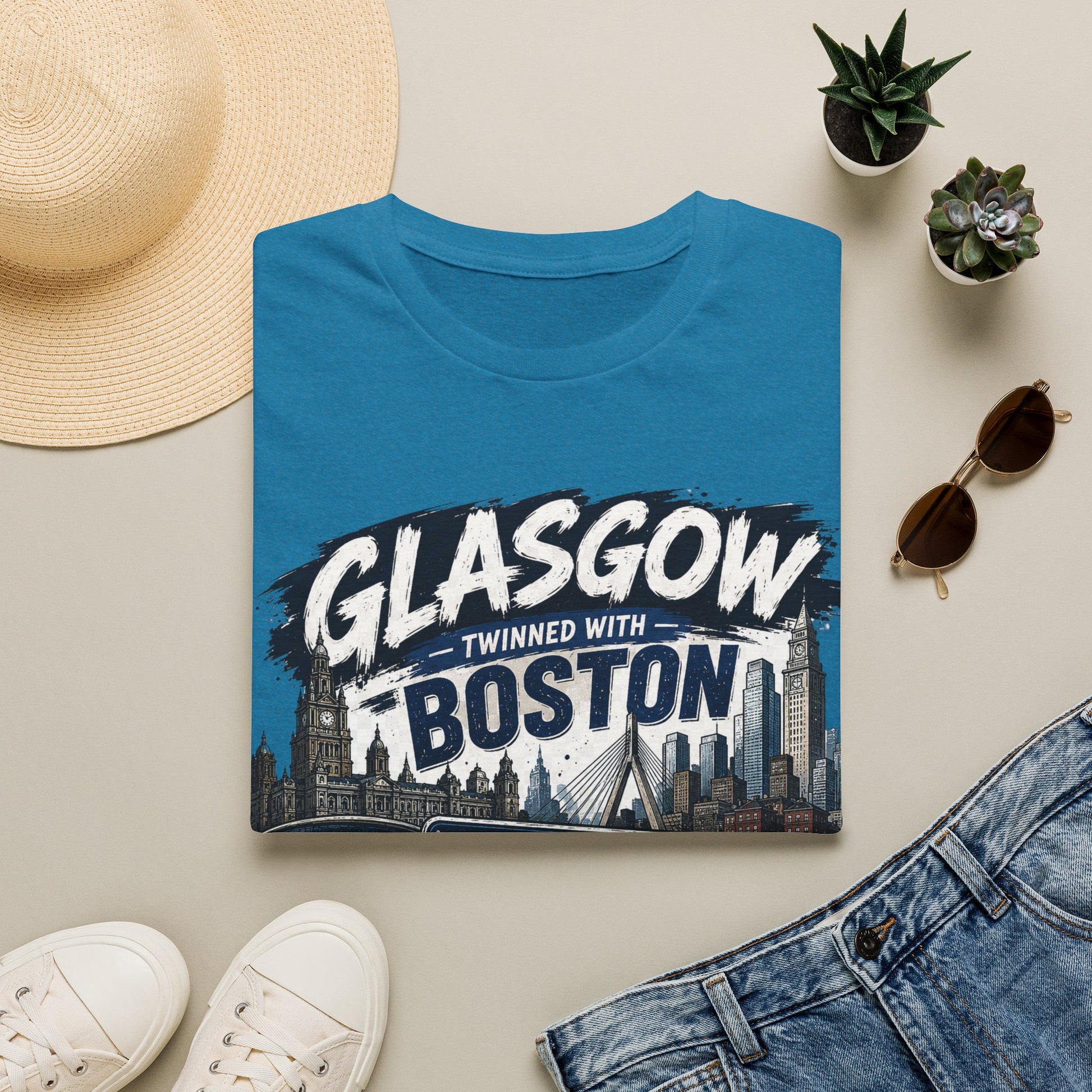 Glasgow Twinned With Boston T-Shirt — 'Tartan Army' City Skyline Tee