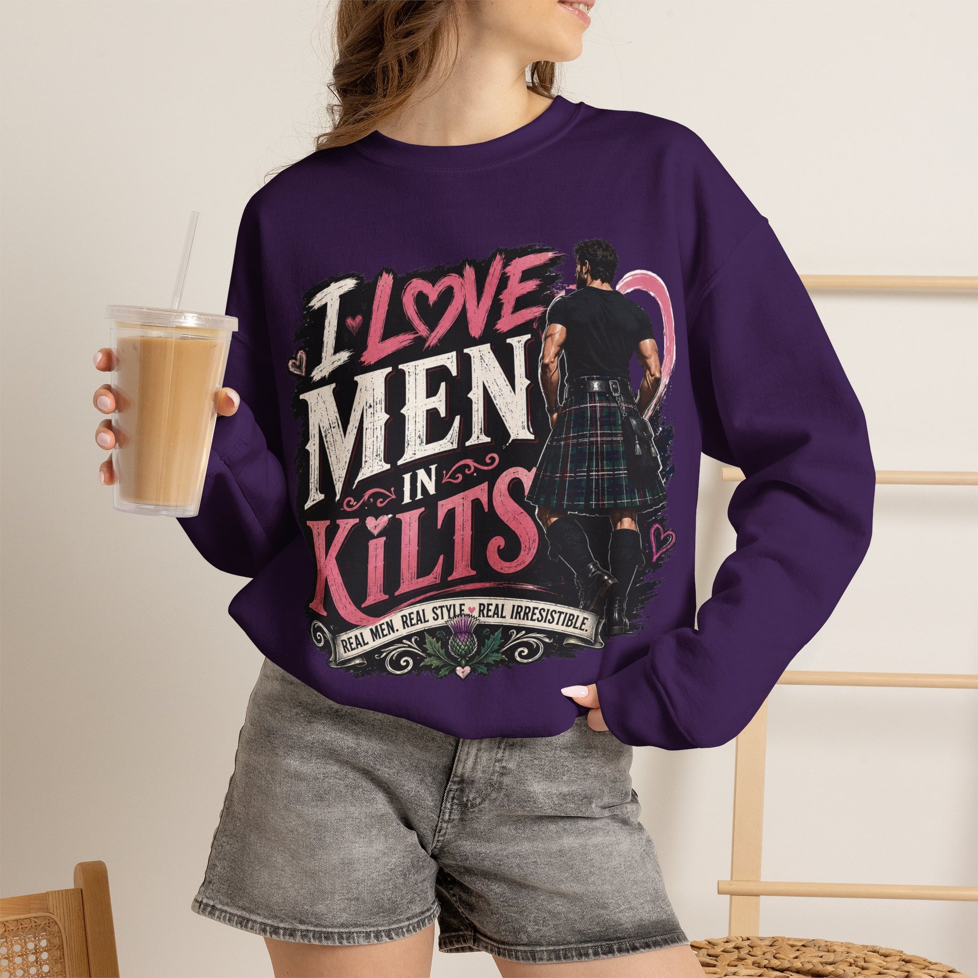 Crewneck Sweatshirt - "I Love Men in Kilts" Scottish Highland Kilt Lover Sweater