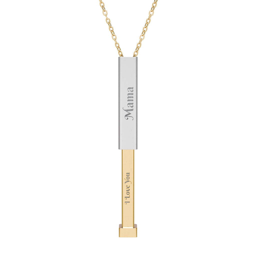 Mama Hidden Message Necklace – I Love You - Sliding Bar Pendant with Secret Engraving | Mother’s Day Gift for Mum