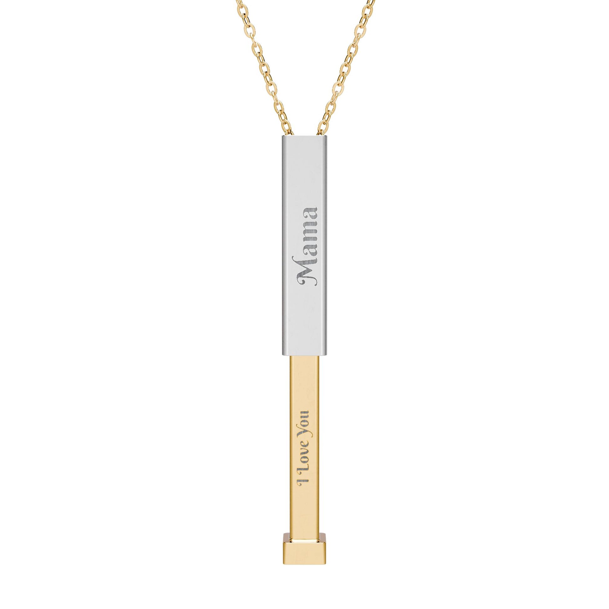 Mama Hidden Message Necklace – I Love You - Sliding Bar Pendant with Secret Engraving | Mother’s Day Gift for Mum