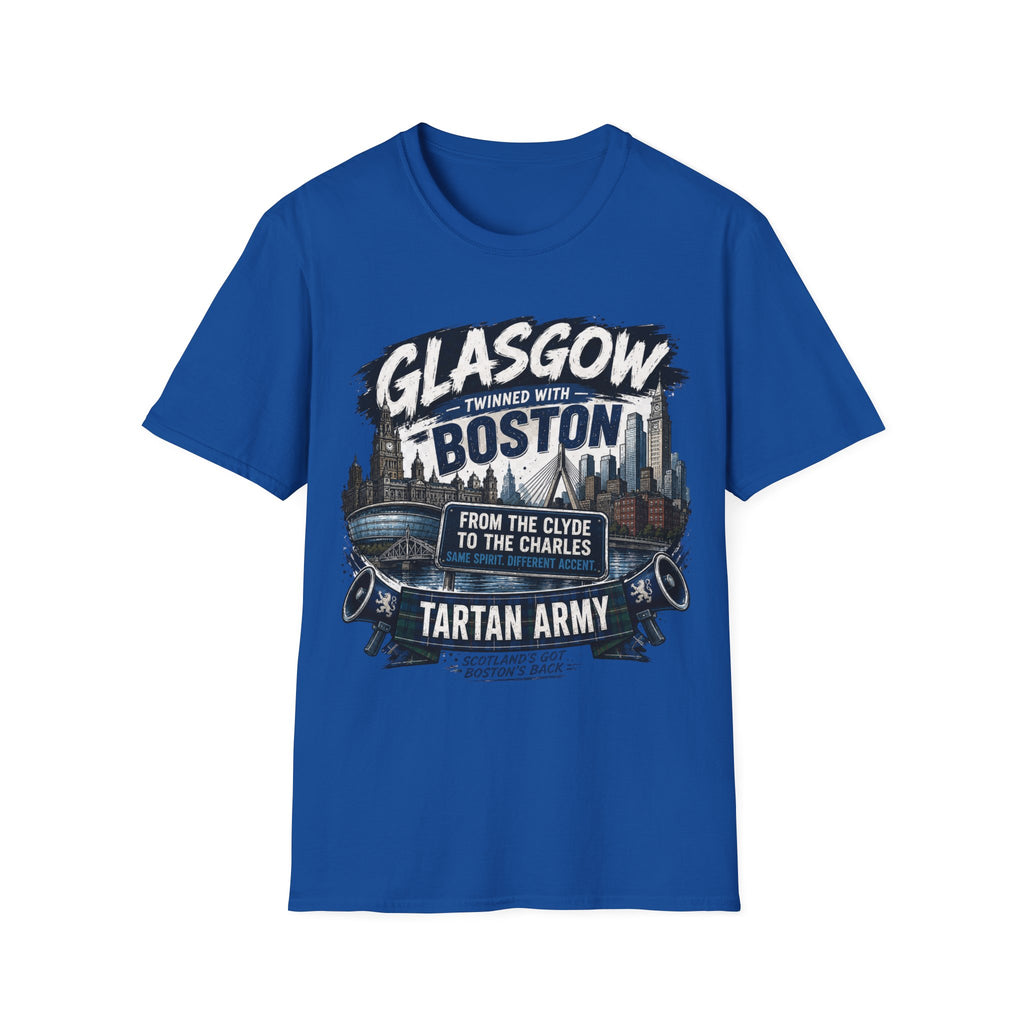 Glasgow Twinned With Boston T-Shirt — 'Tartan Army' City Skyline Tee