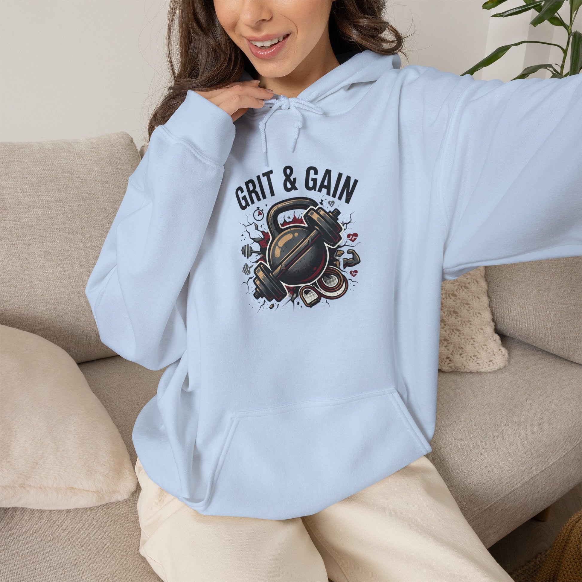 Grit & Gain Weightlifting Hoodie — Motivational Gym Pullover for Lifters