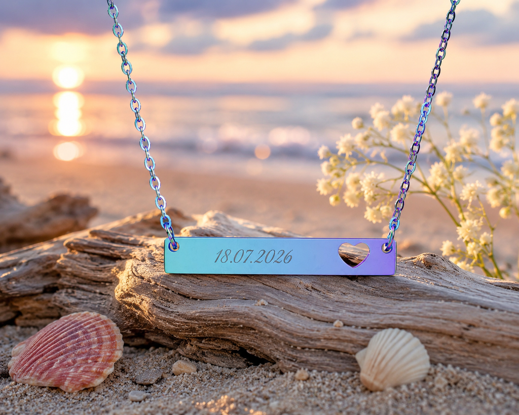 Personalised Cutout Heart Bar Necklace – Custom Name, Date or Message Engraved Necklace | Minimalist Gift for Her