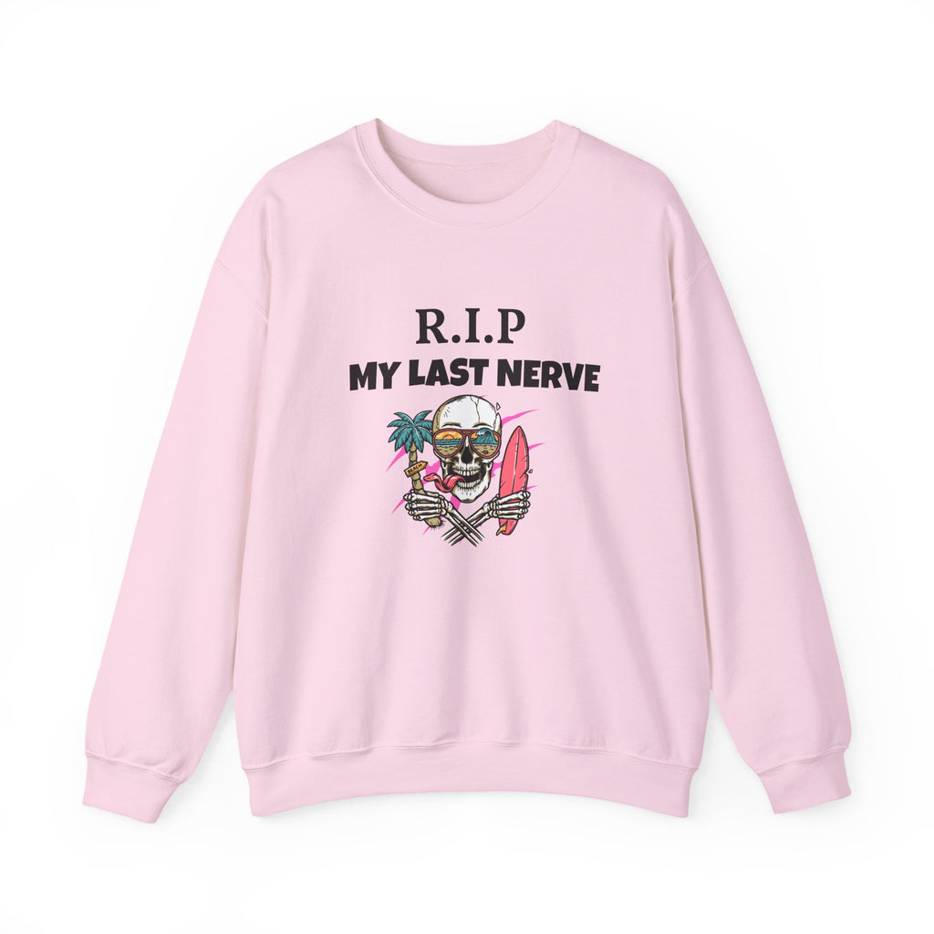 Sweatshirt — "R.I.P My Last Nerve" Skull Surf Graphic Crewneck