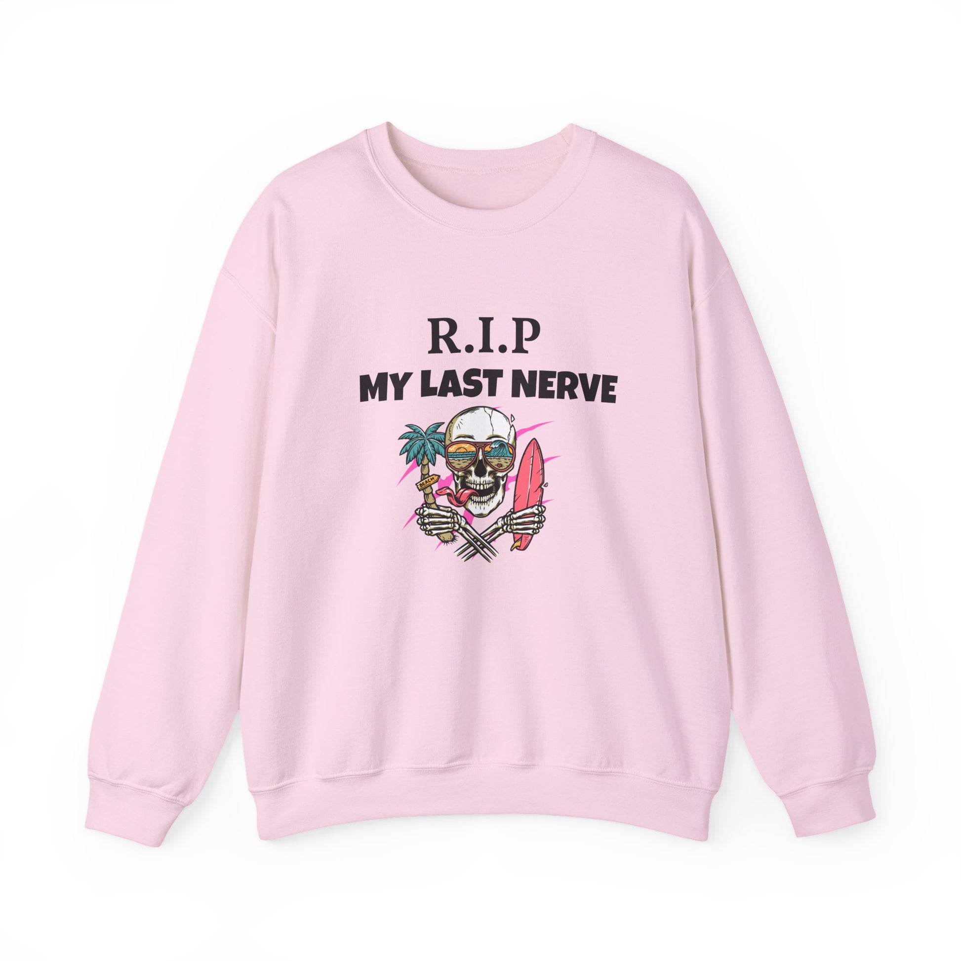 Sweatshirt — "R.I.P My Last Nerve" Skull Surf Graphic Crewneck