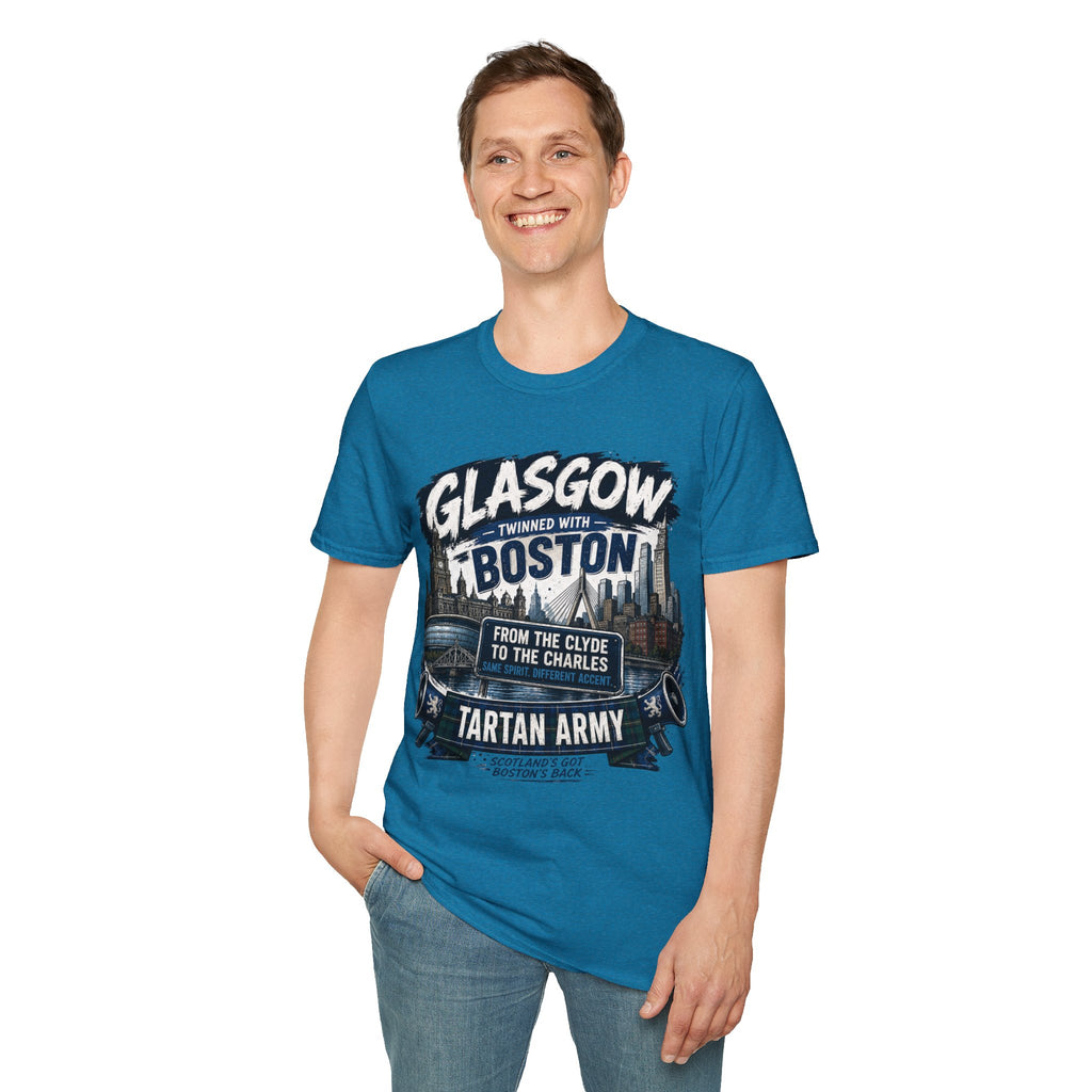 Glasgow Twinned With Boston T-Shirt — 'Tartan Army' City Skyline Tee