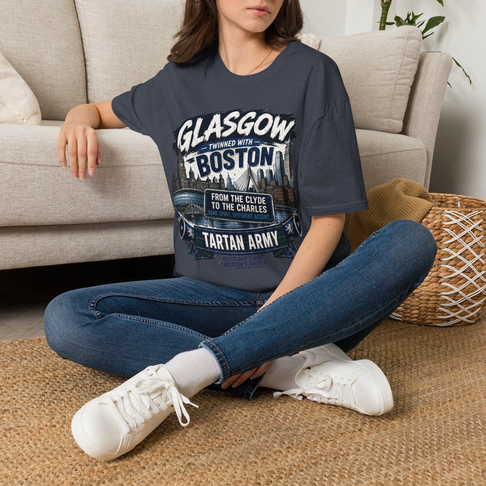 Glasgow Twinned With Boston T-Shirt — 'Tartan Army' City Skyline Tee