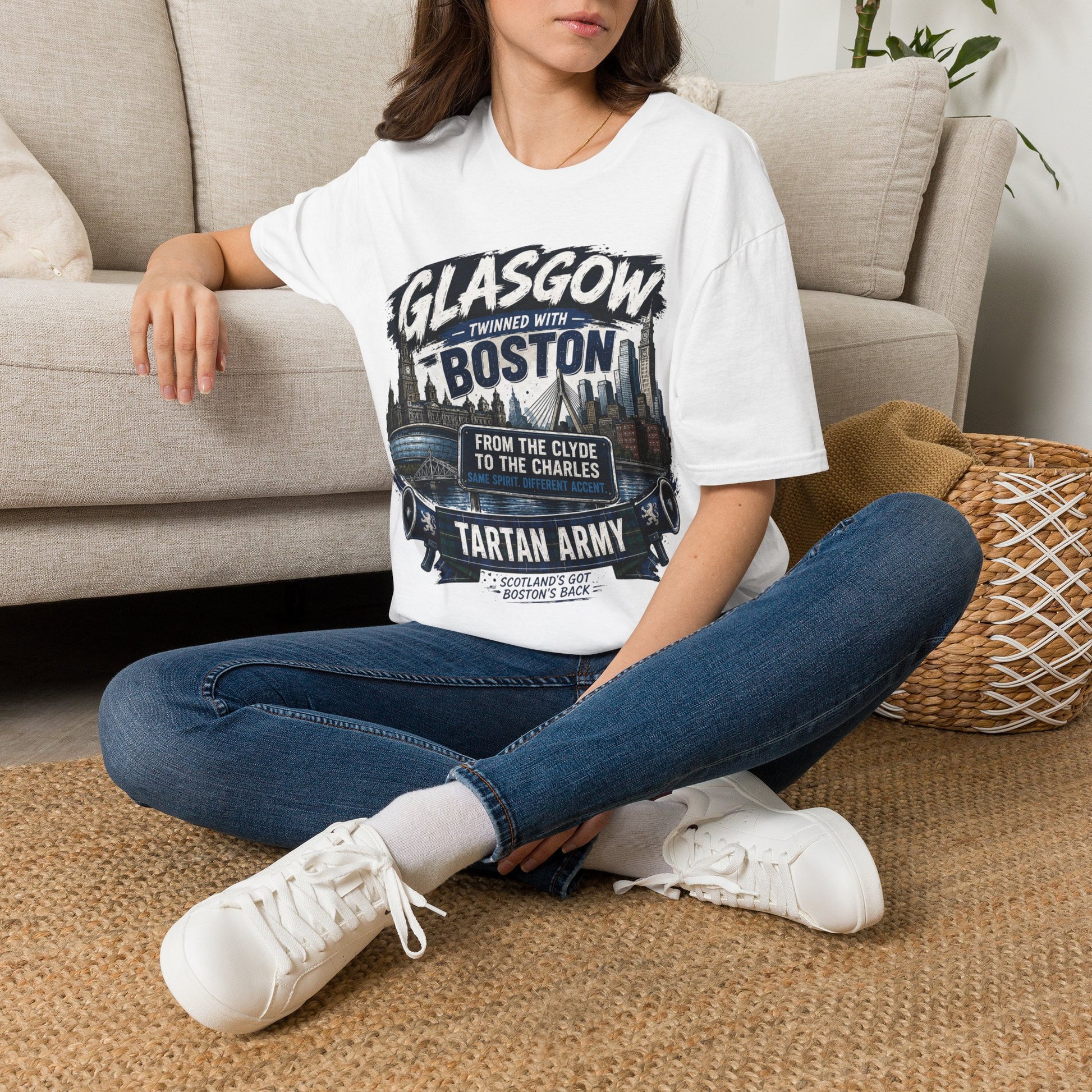 Glasgow Twinned With Boston T-Shirt — 'Tartan Army' City Skyline Tee