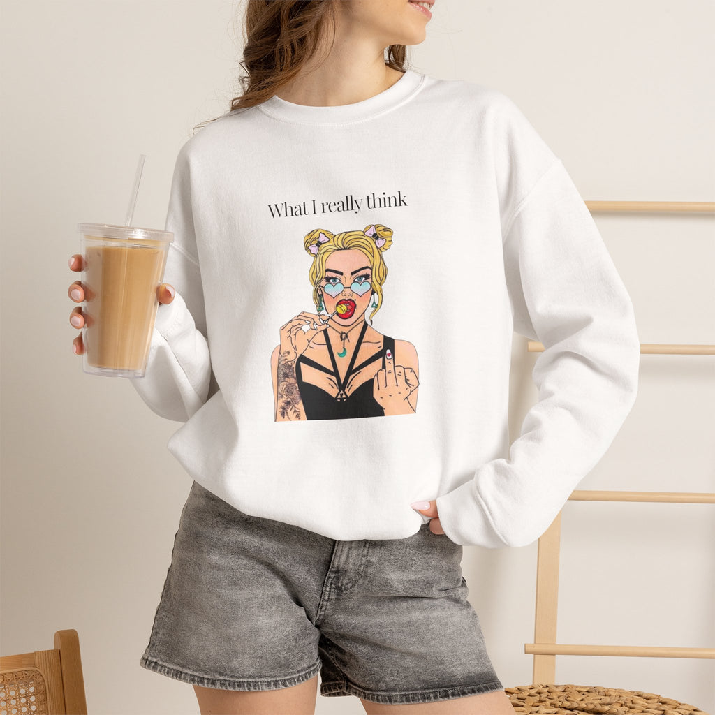 Sweatshirt — "What I Really Think" Edgy Tattooed Pop Art Crewneck