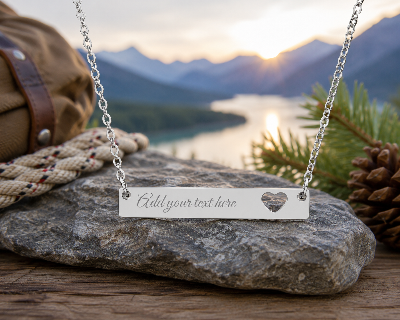 Personalised Cutout Heart Bar Necklace – Custom Name, Date or Message Engraved Necklace | Minimalist Gift for Her