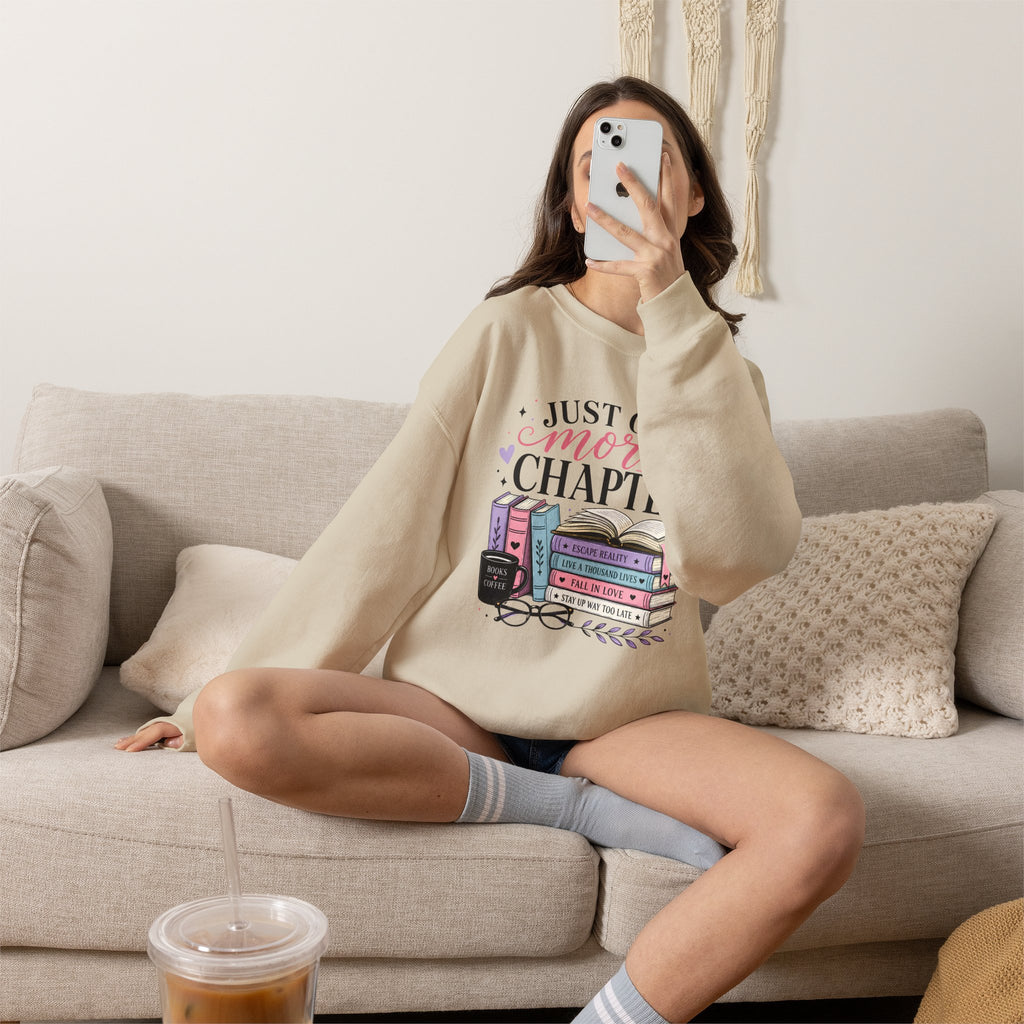 Sweatshirt for Book Lovers - Just One More Chapter Cozy Reading Crewneck