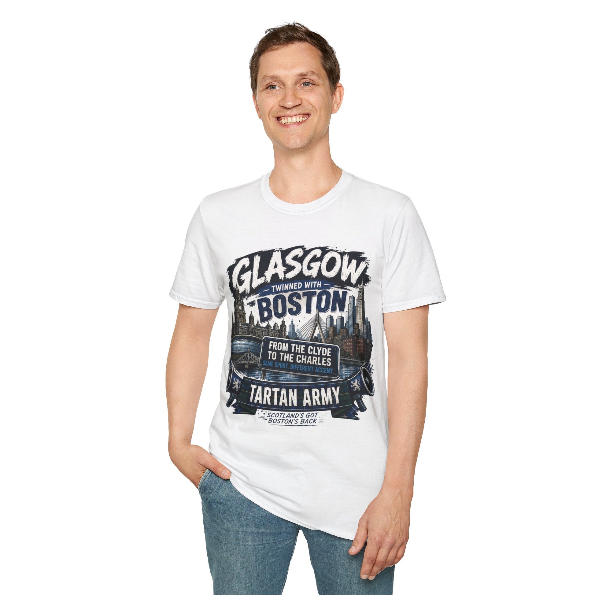 Glasgow Twinned With Boston T-Shirt — 'Tartan Army' City Skyline Tee
