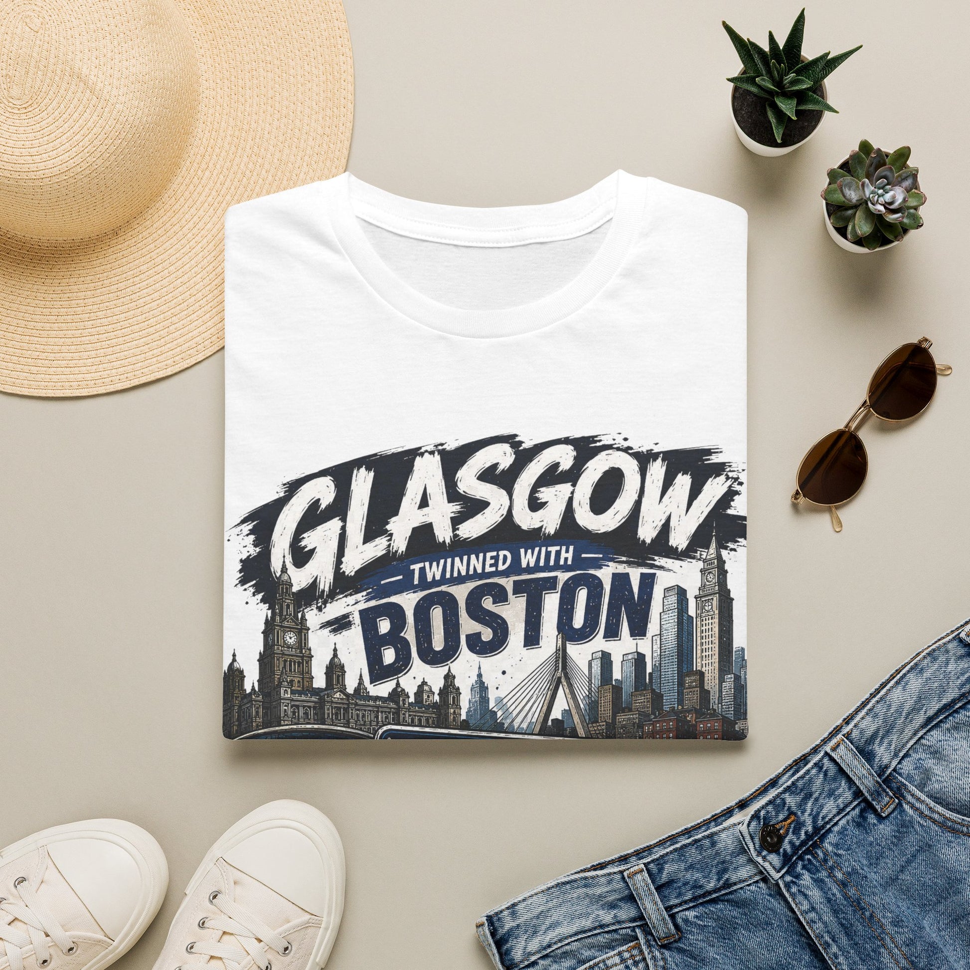 Glasgow Twinned With Boston T-Shirt — 'Tartan Army' City Skyline Tee