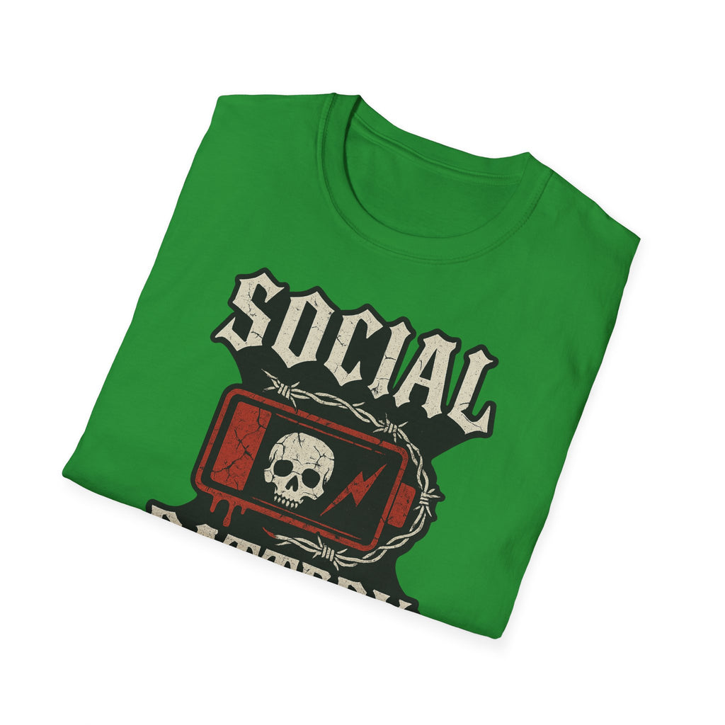 Social Battery Unisex T‑Shirt — Skull Low Battery Graphic Tee