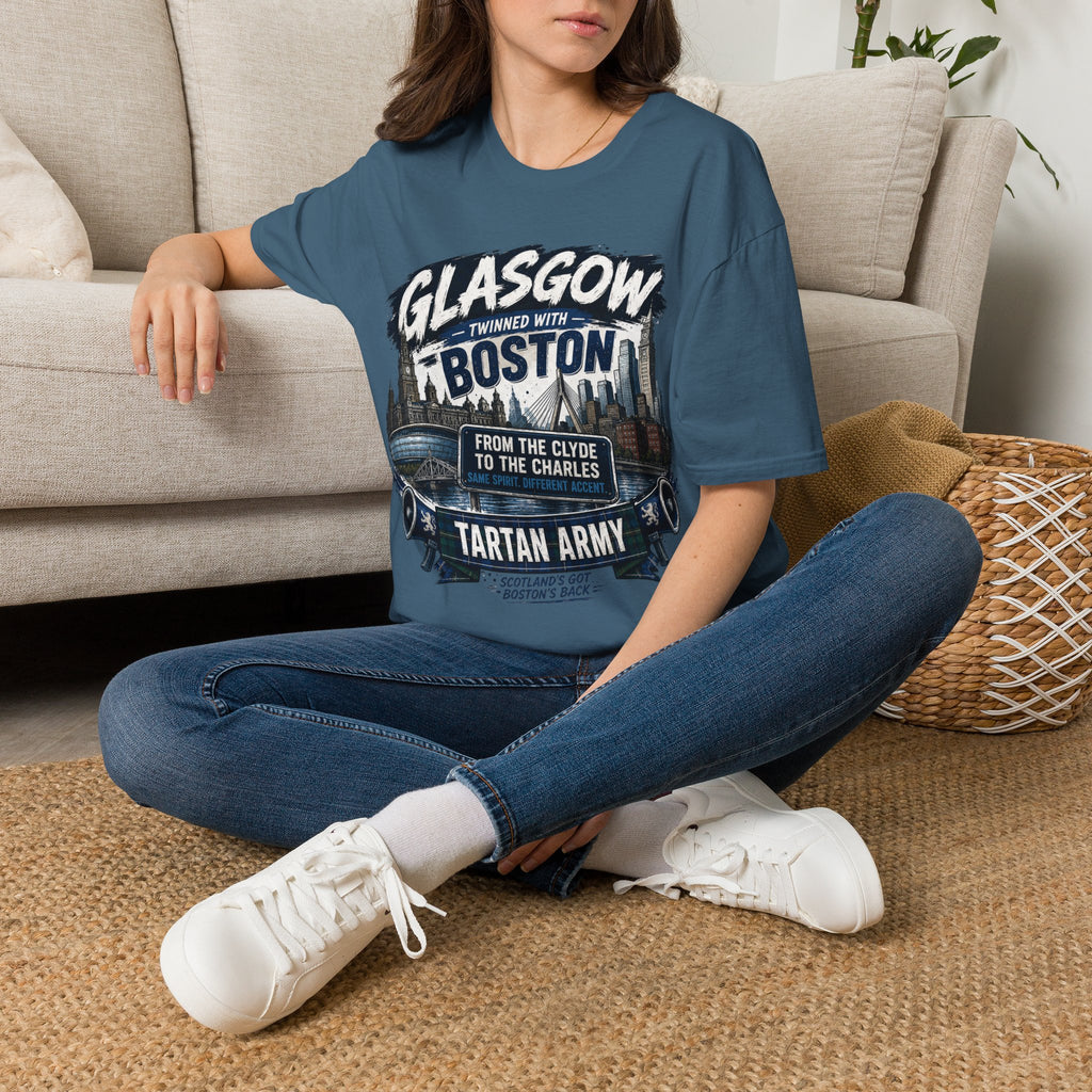 Glasgow Twinned With Boston T-Shirt — 'Tartan Army' City Skyline Tee