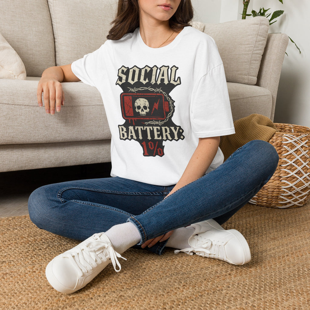 Social Battery Unisex T‑Shirt — Skull Low Battery Graphic Tee