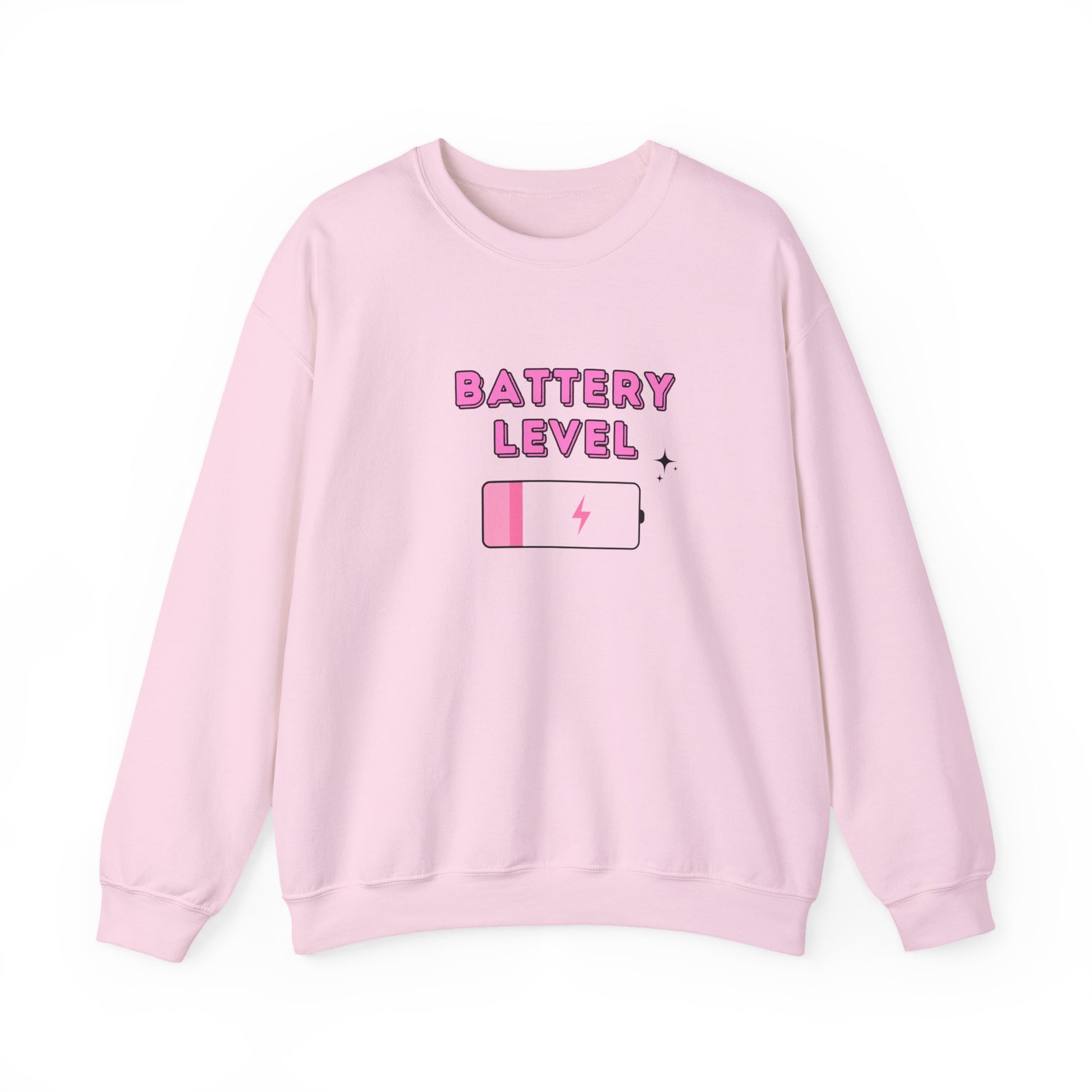 Battery Level Crewneck Sweatshirt — Cute Pink Low Battery Graphic