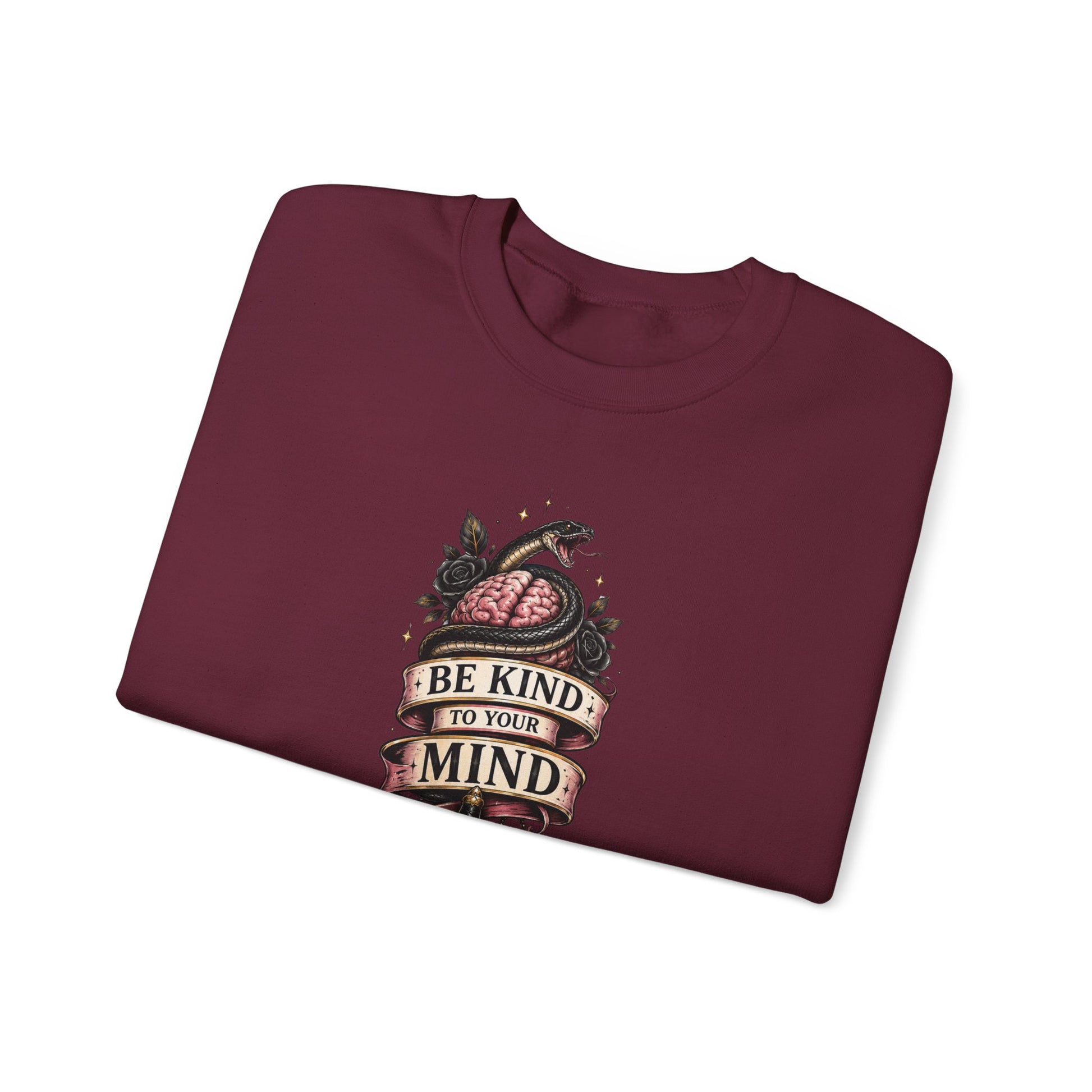 "Be Kind to Your Mind" Floral Tattoo Mental Health Design Crewneck Sweatshirt