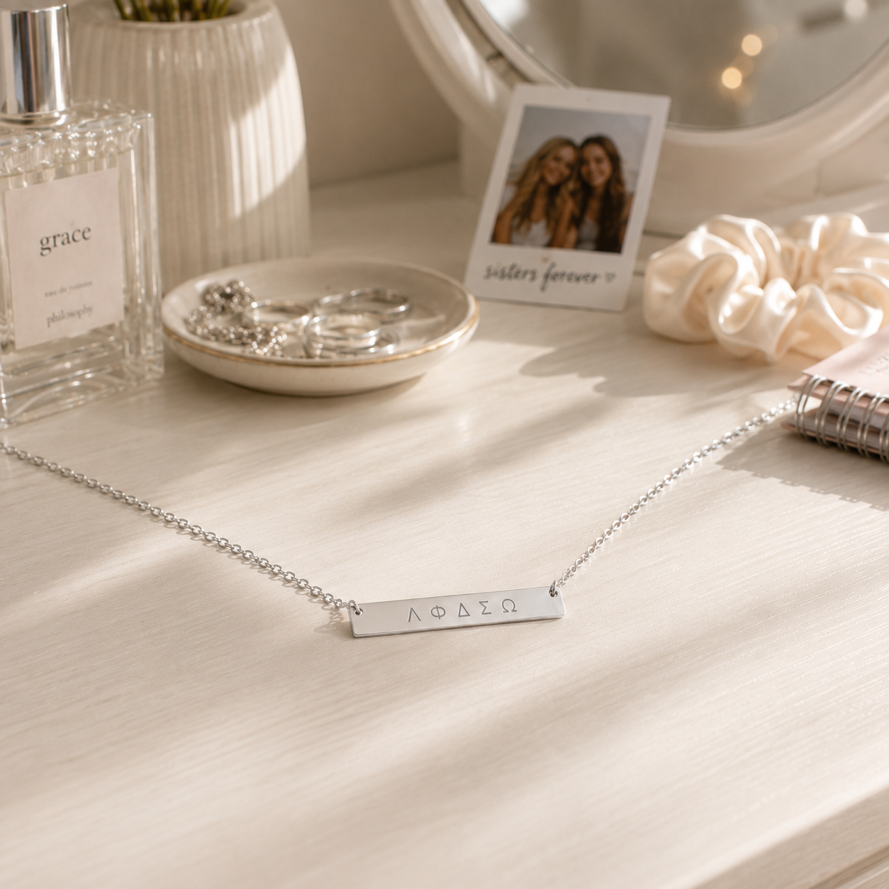 Greek Letters Bar Necklace – Sisterhood &amp; Friendship Gift | Minimalist Sorority Jewellery