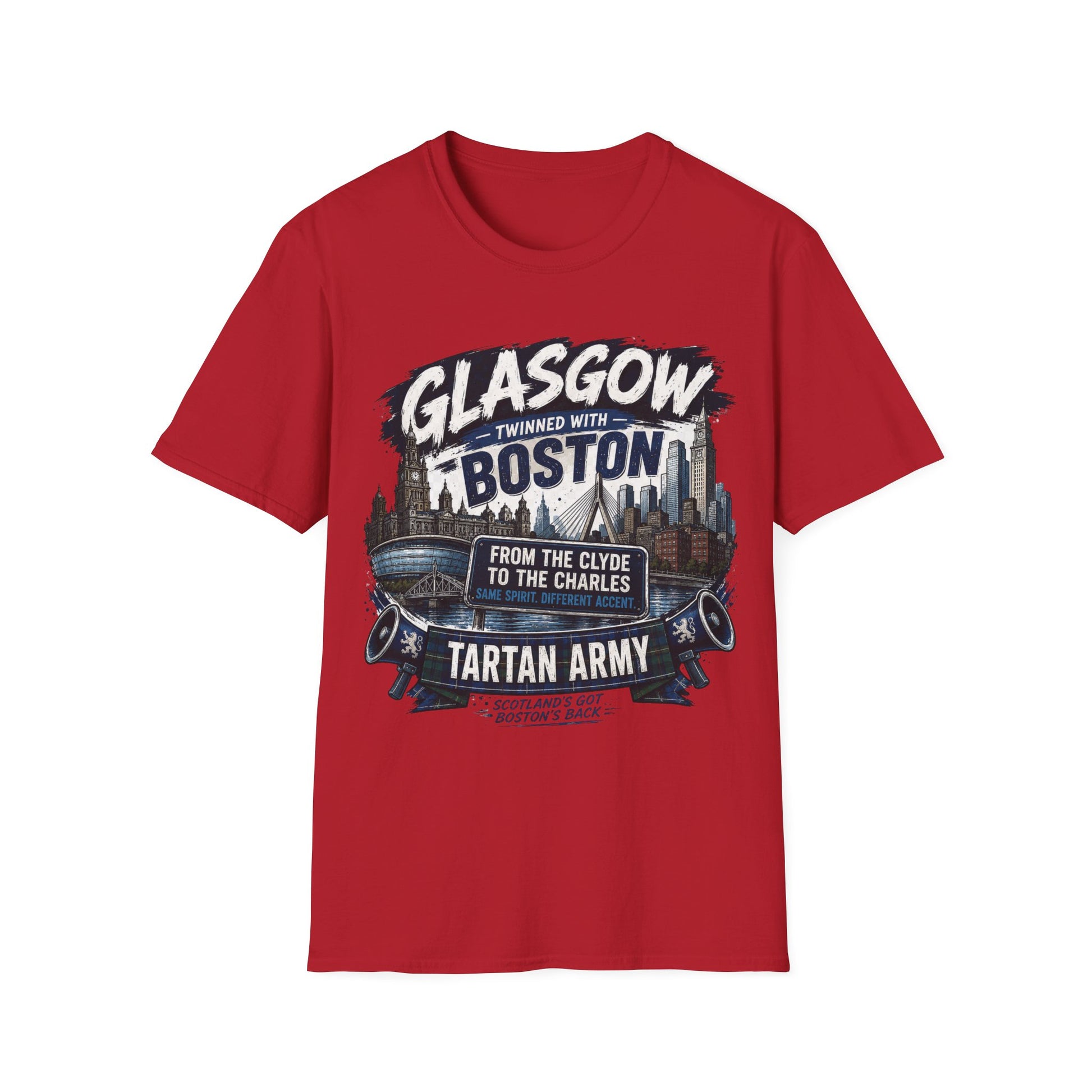 Glasgow Twinned With Boston T-Shirt — 'Tartan Army' City Skyline Tee