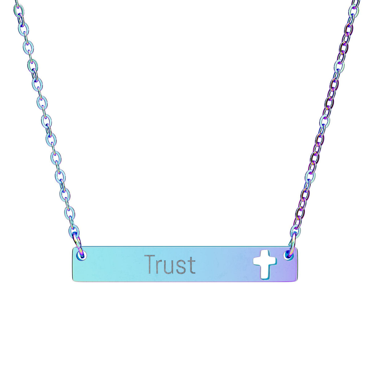 Personalised Cross Bar Necklace – Custom Christian Name, Bible Verse or Faith Message | Engraved Cross Necklace Gift