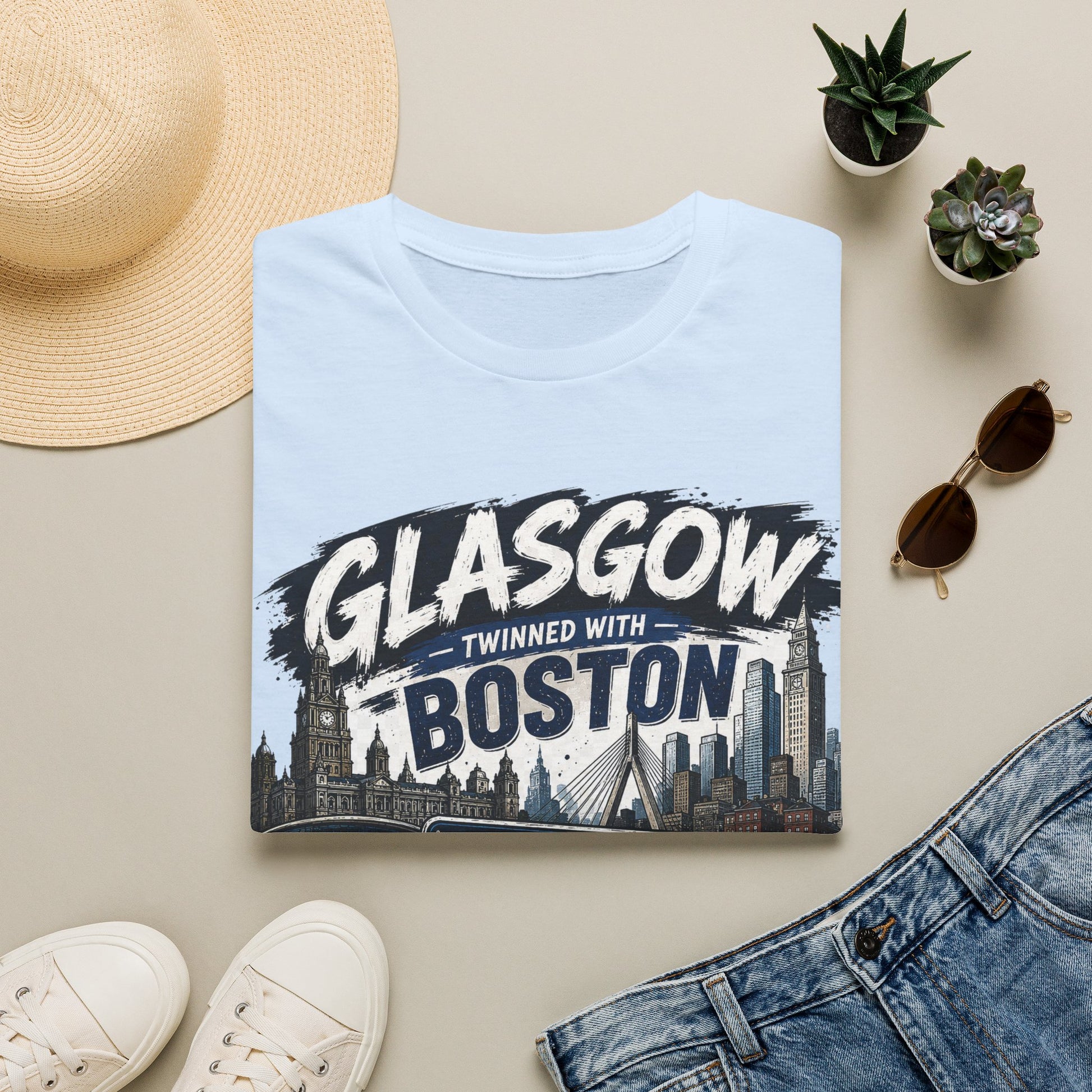Glasgow Twinned With Boston T-Shirt — 'Tartan Army' City Skyline Tee