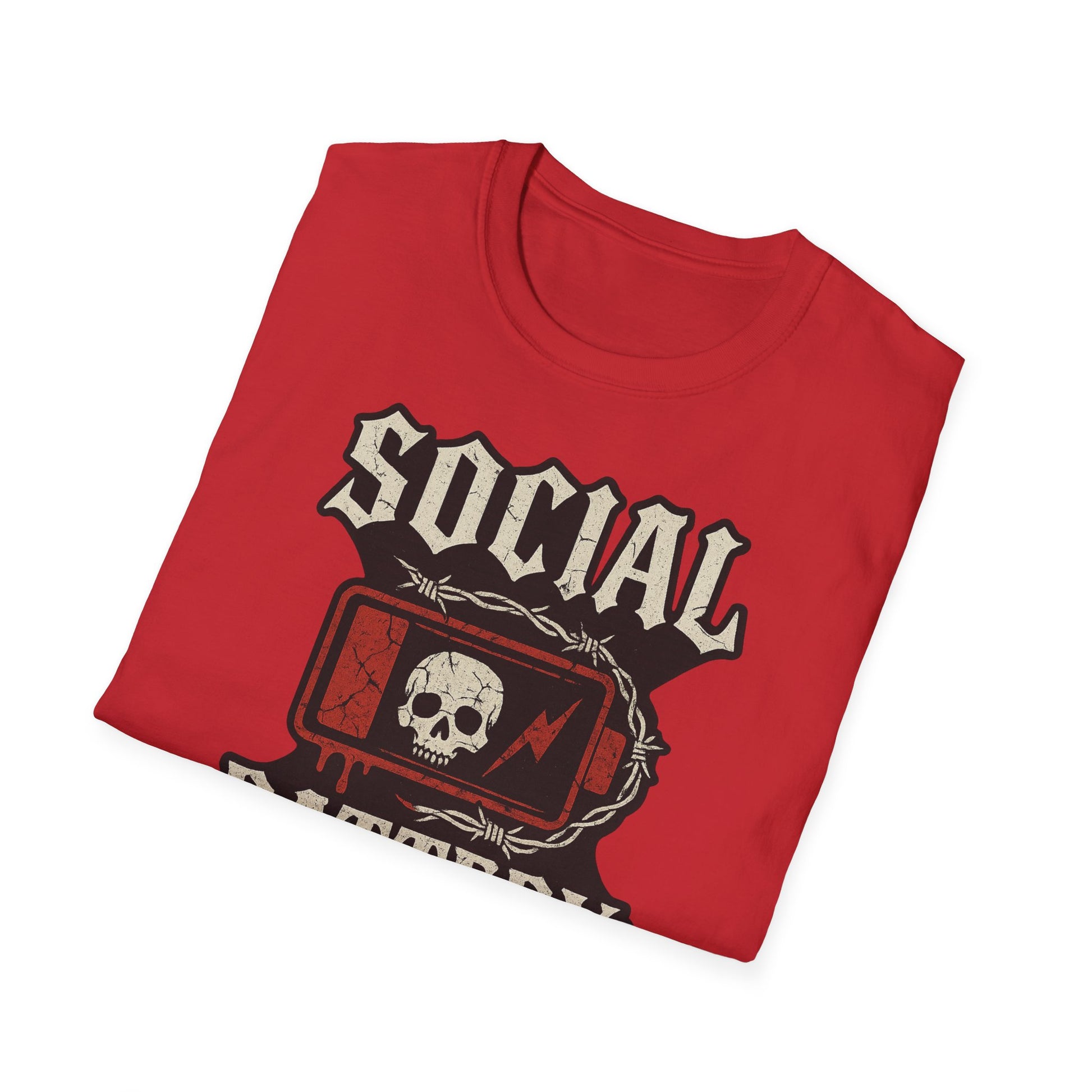 Social Battery Unisex T‑Shirt — Skull Low Battery Graphic Tee