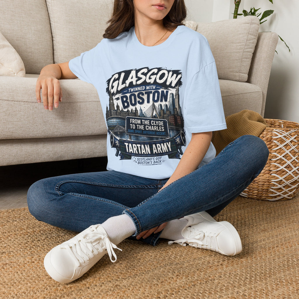Glasgow Twinned With Boston T-Shirt — 'Tartan Army' City Skyline Tee