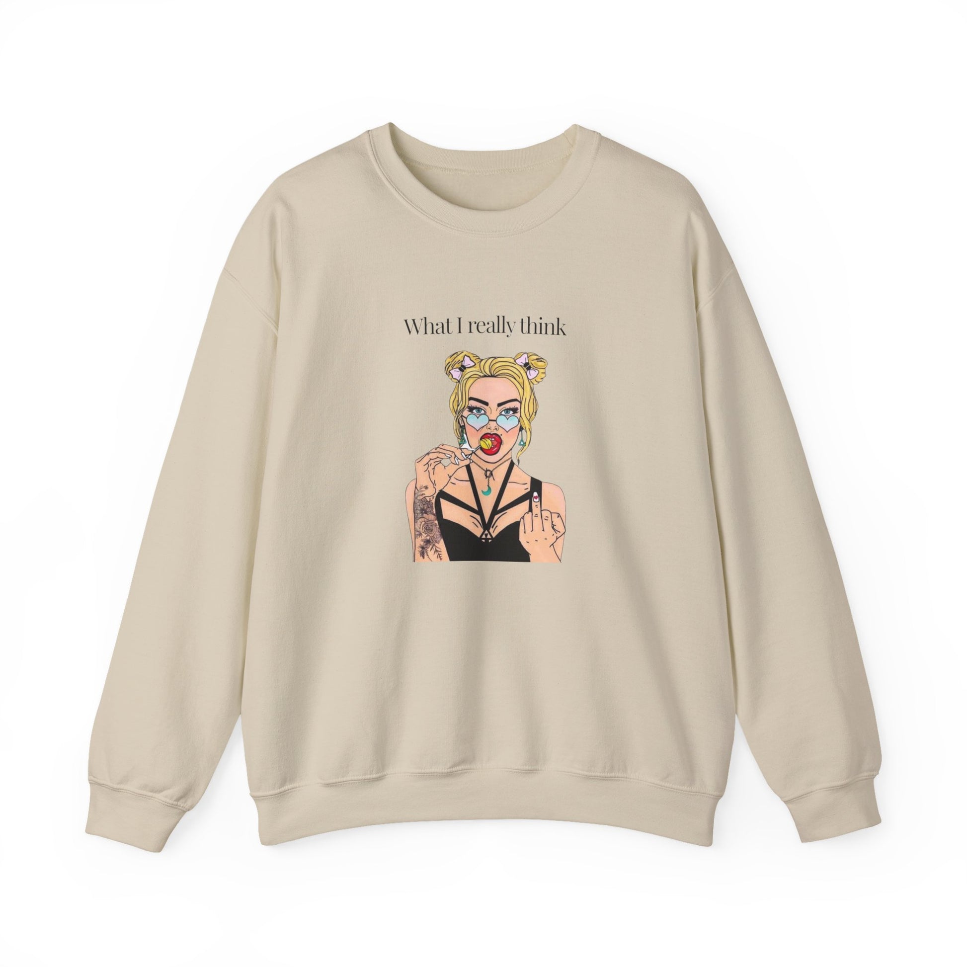 Sweatshirt — "What I Really Think" Edgy Tattooed Pop Art Crewneck