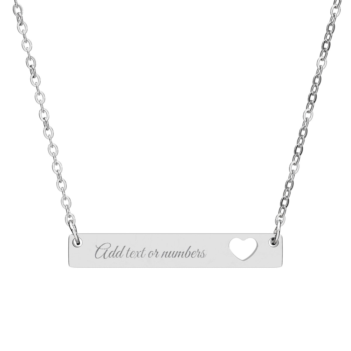 Personalised Cutout Heart Bar Necklace – Custom Name, Date or Message Engraved Necklace | Minimalist Gift for Her