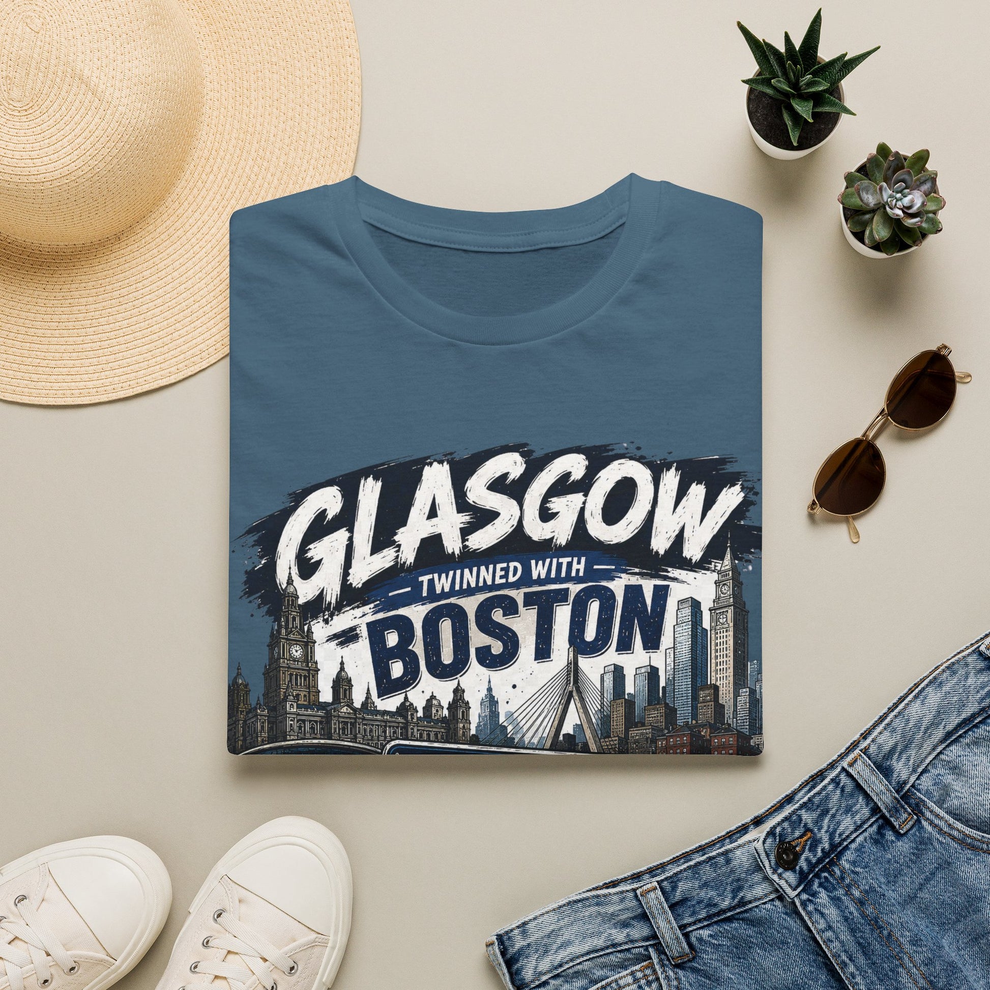 Glasgow Twinned With Boston T-Shirt — 'Tartan Army' City Skyline Tee