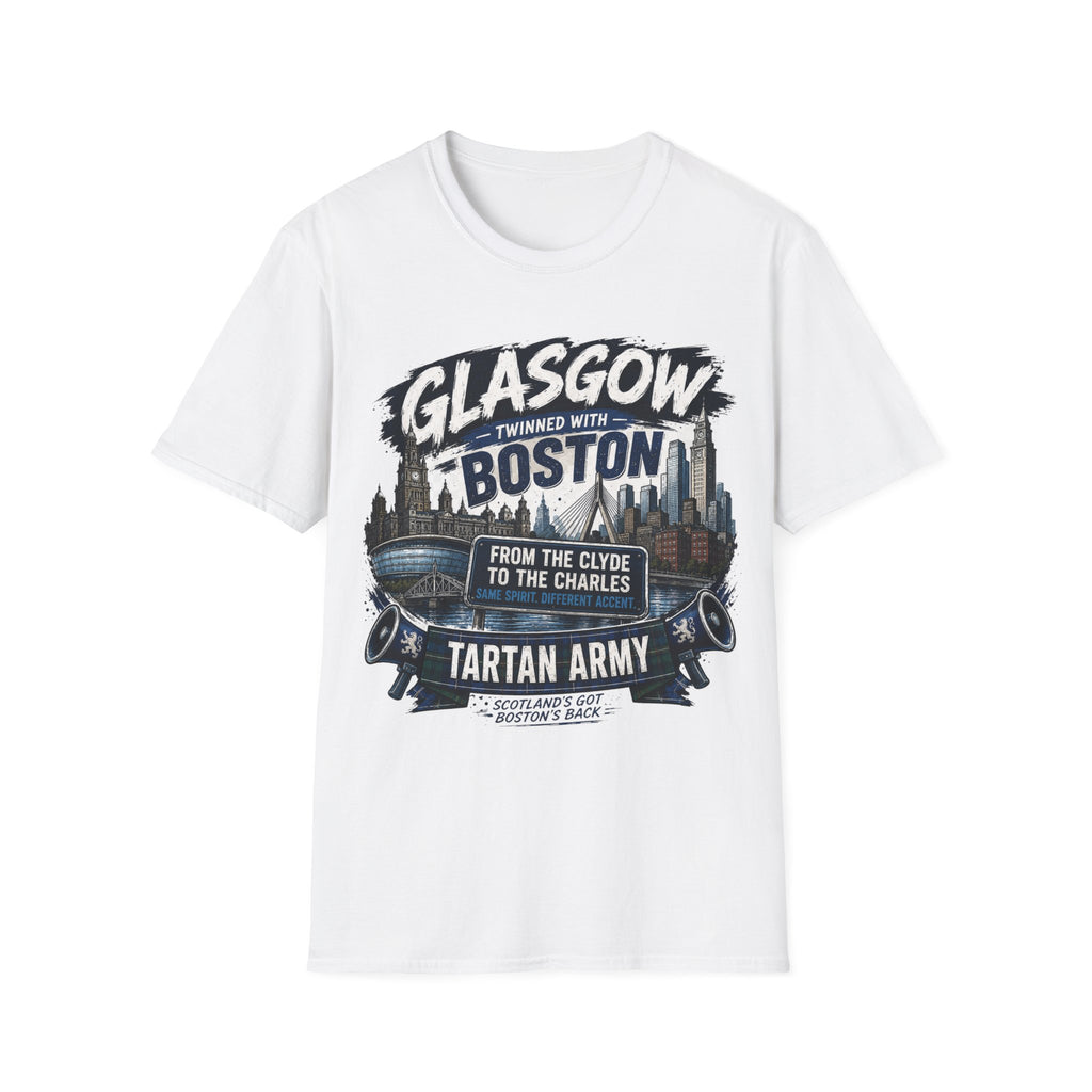Glasgow Twinned With Boston T-Shirt — 'Tartan Army' City Skyline Tee