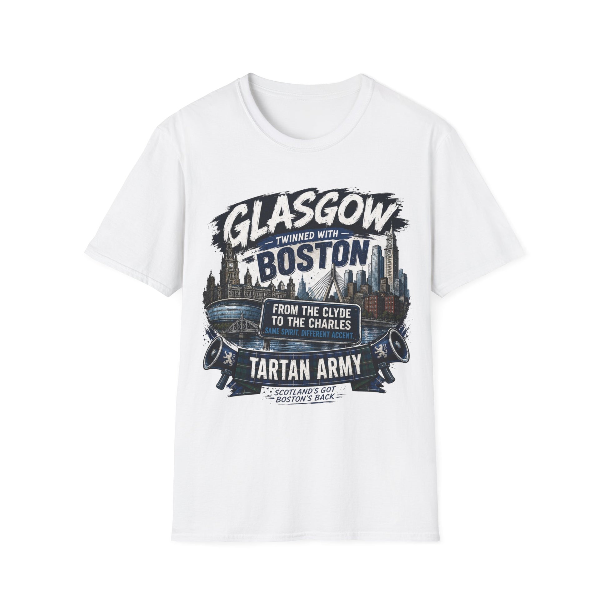 Glasgow Twinned With Boston T-Shirt — 'Tartan Army' City Skyline Tee
